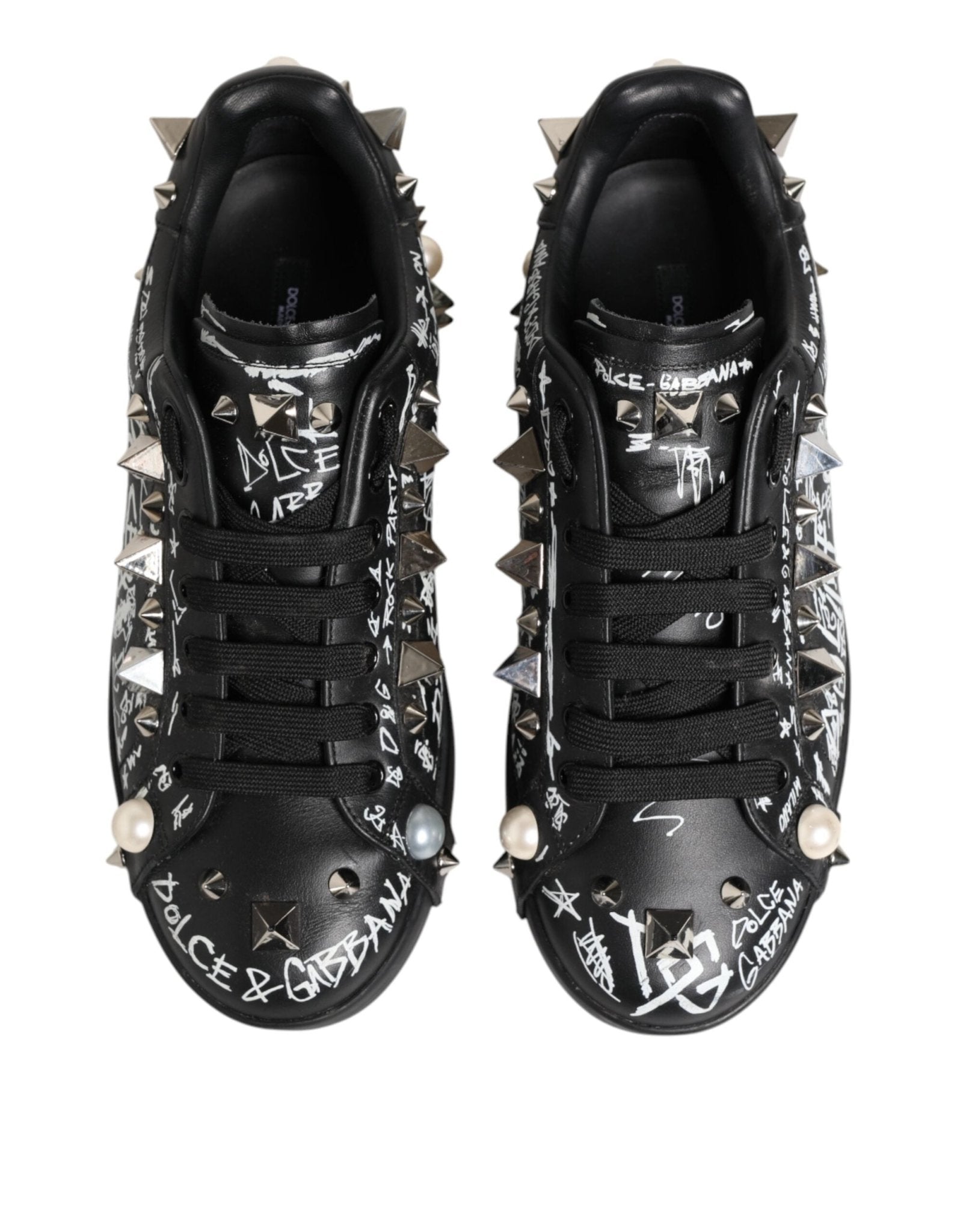 Dolce & Gabbana Black Portofino Stud Embellished Sneakers Shoes - RIMODA