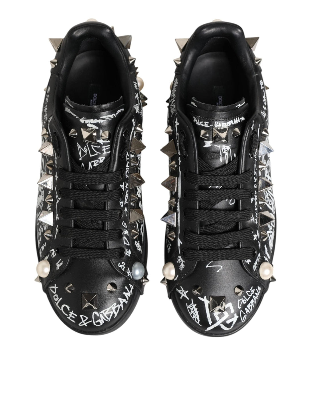 Dolce & Gabbana Black Portofino Stud Embellished Sneakers Shoes - RIMODA