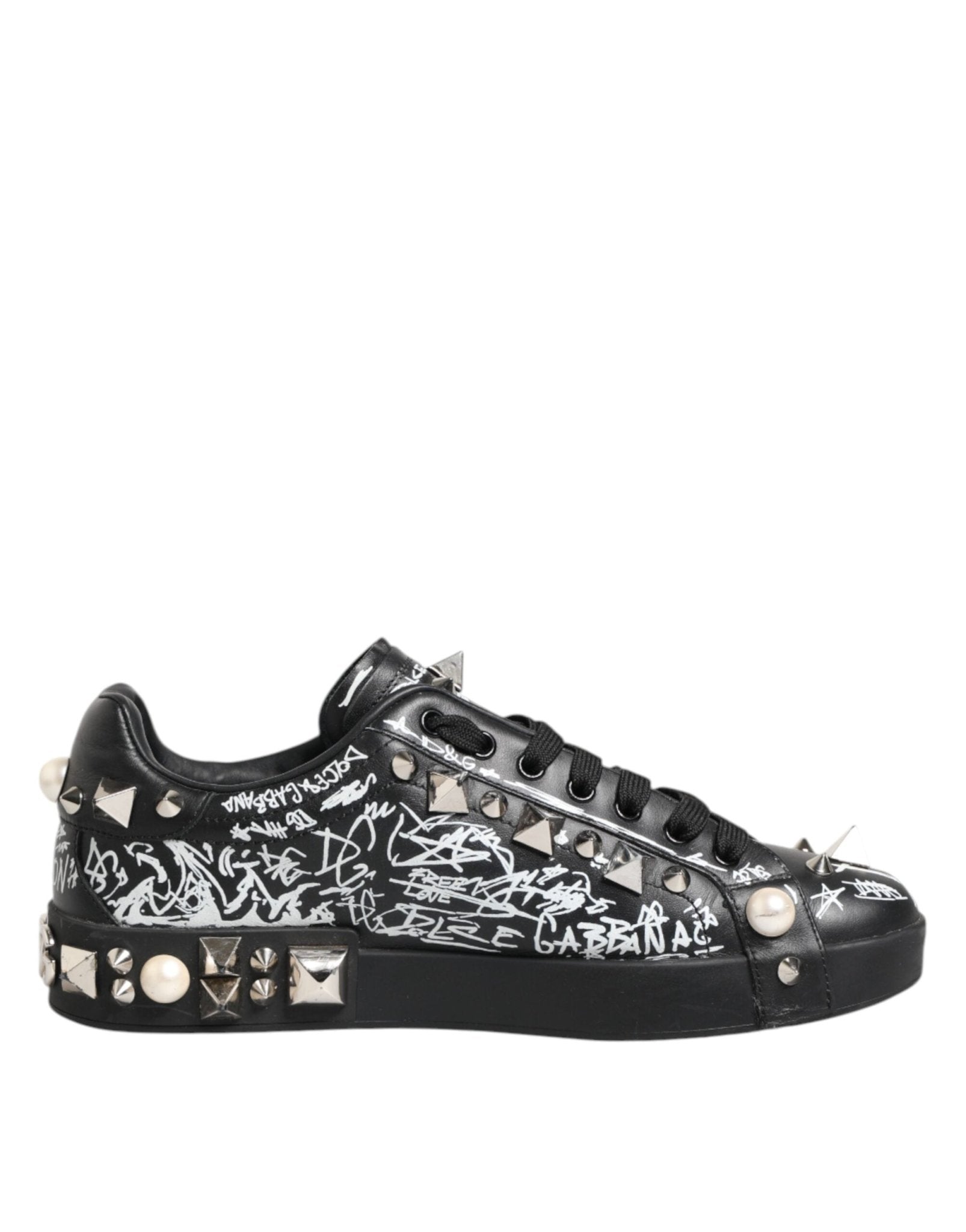 Dolce & Gabbana Black Portofino Stud Embellished Sneakers Shoes - RIMODA