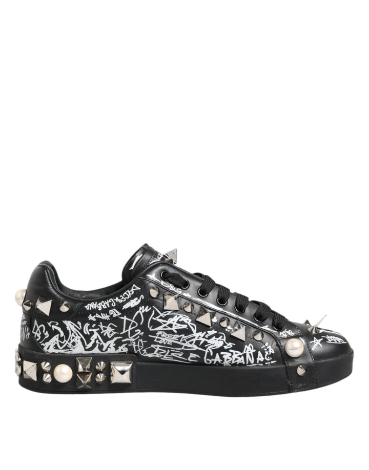 Dolce & Gabbana Black Portofino Stud Embellished Sneakers Shoes - RIMODA