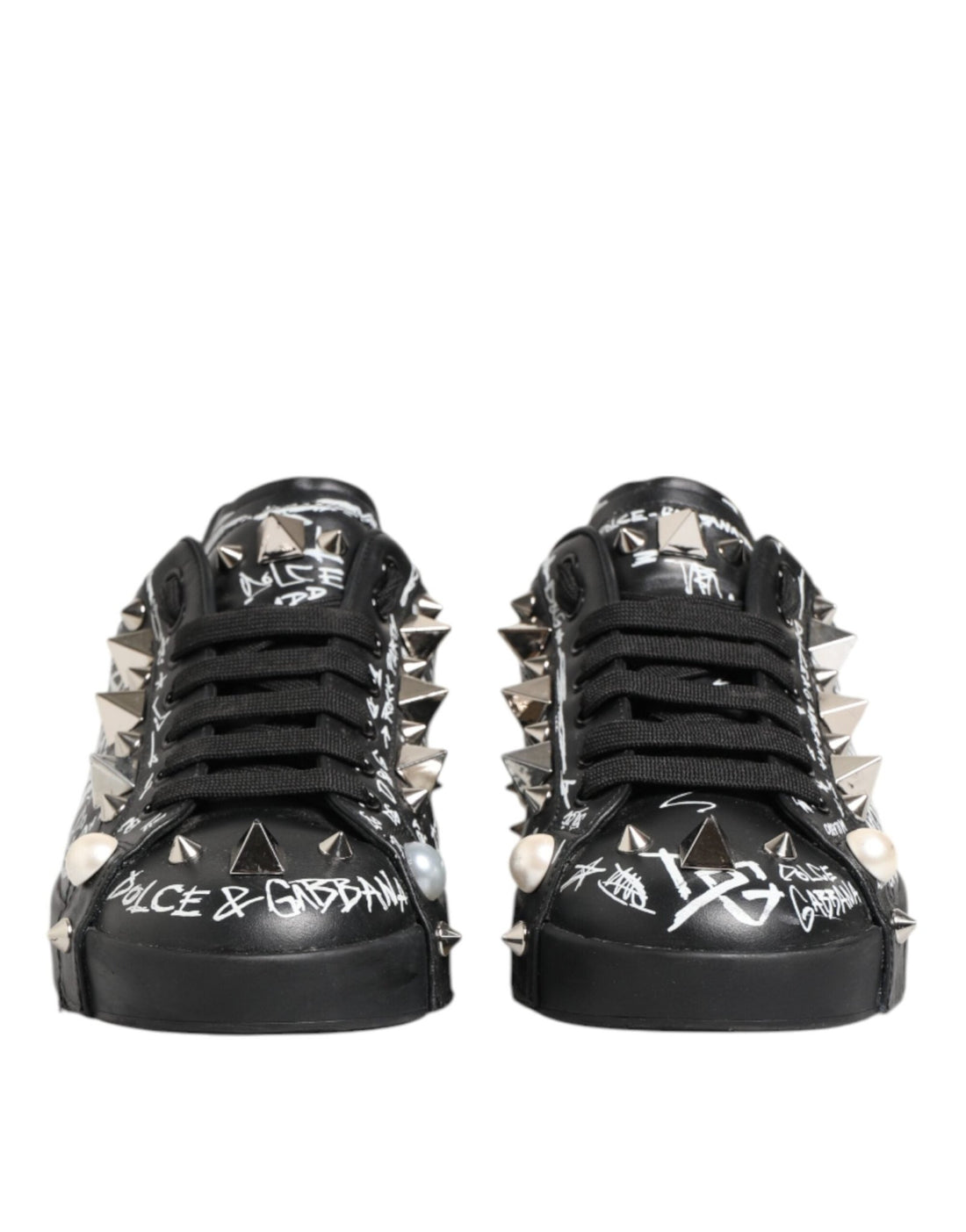 Dolce & Gabbana Black Portofino Stud Embellished Sneakers Shoes - RIMODA