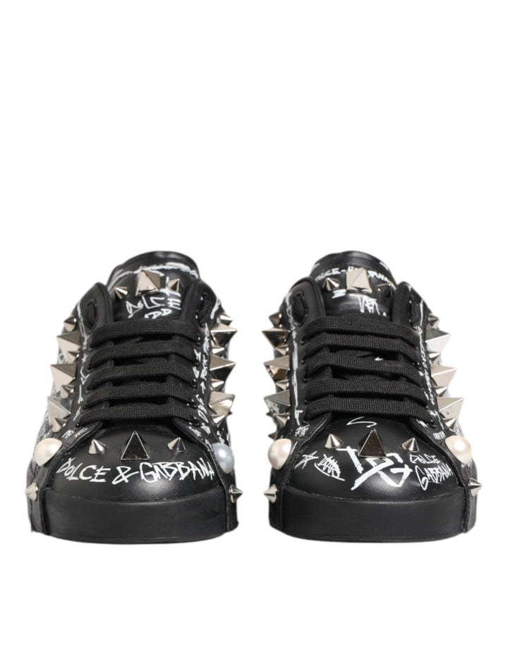 Dolce & Gabbana Black Portofino Stud Embellished Sneakers Shoes - RIMODA