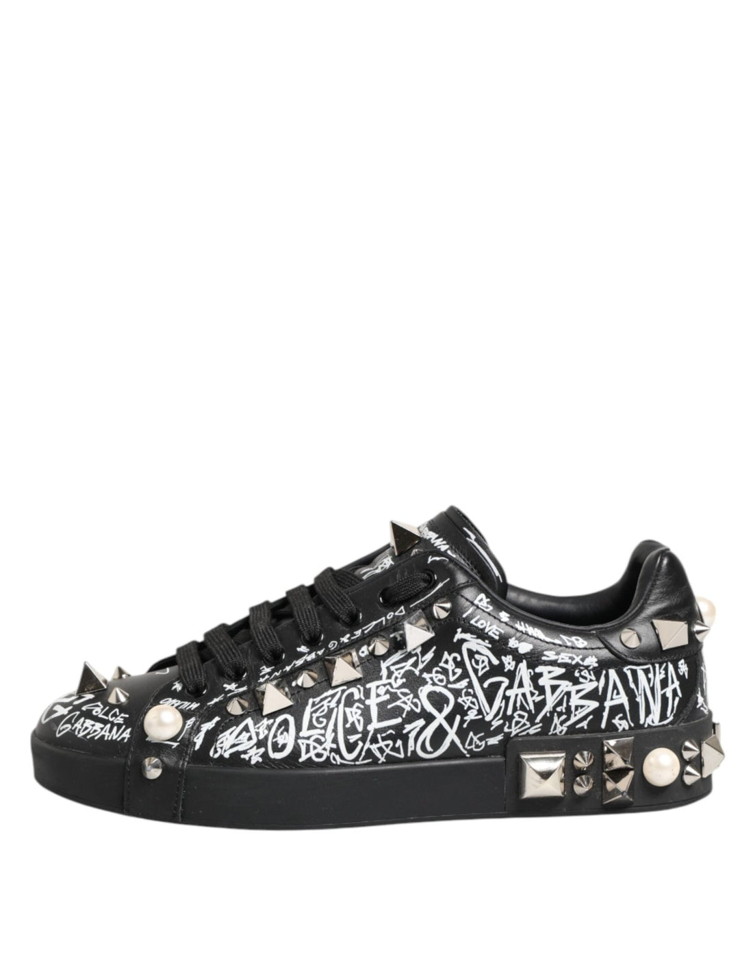 Dolce & Gabbana Black Portofino Stud Embellished Sneakers Shoes - RIMODA
