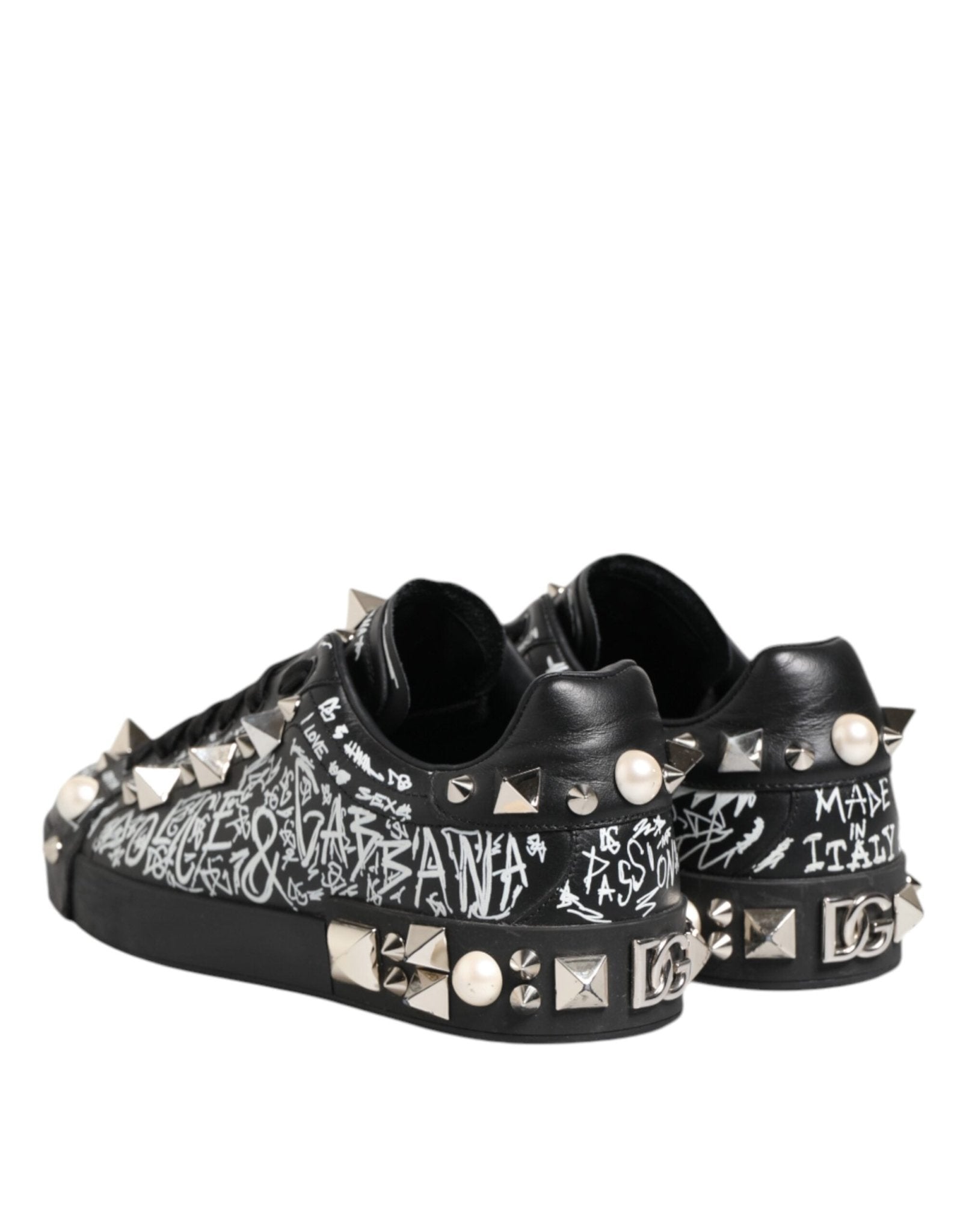 Dolce & Gabbana Black Portofino Stud Embellished Sneakers Shoes - RIMODA