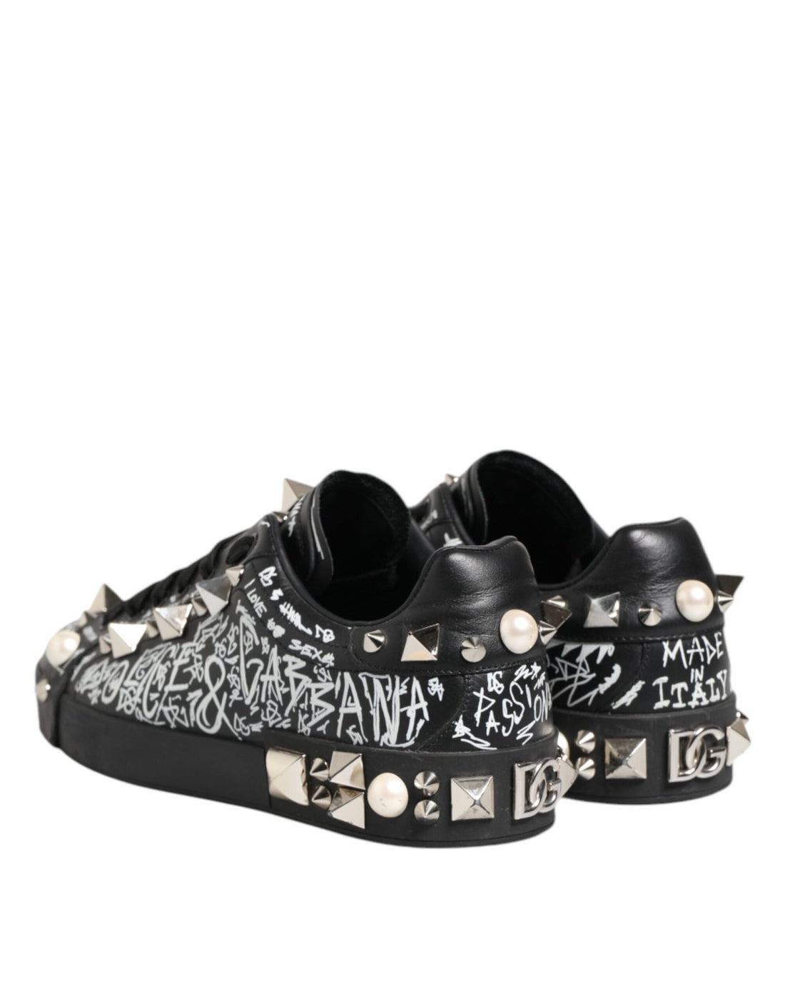 Dolce & Gabbana Black Portofino Stud Embellished Sneakers Shoes - RIMODA