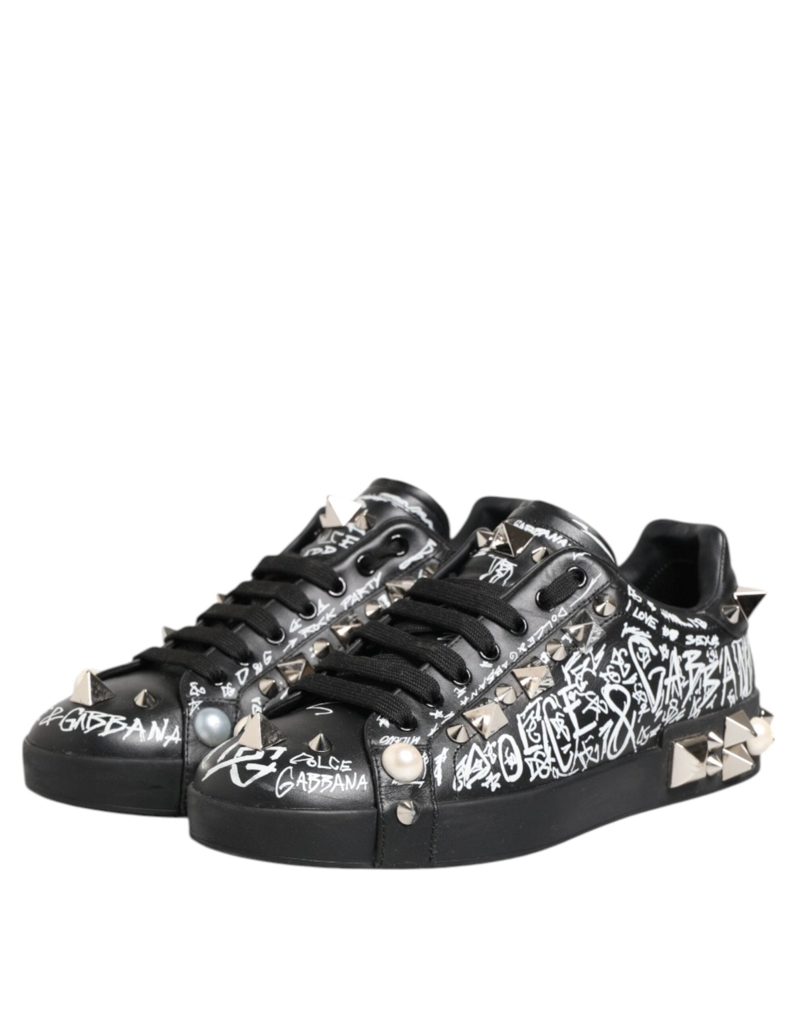 Dolce & Gabbana Black Portofino Stud Embellished Sneakers Shoes - RIMODA