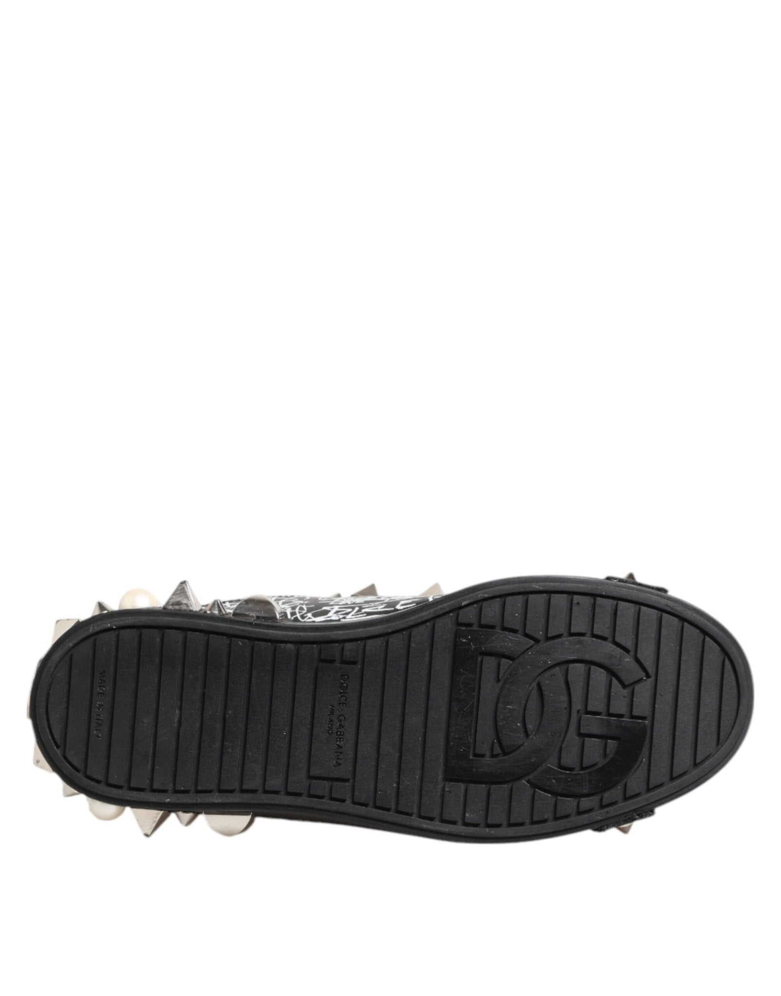 Dolce & Gabbana Black Portofino Stud Embellished Sneakers Shoes - RIMODA