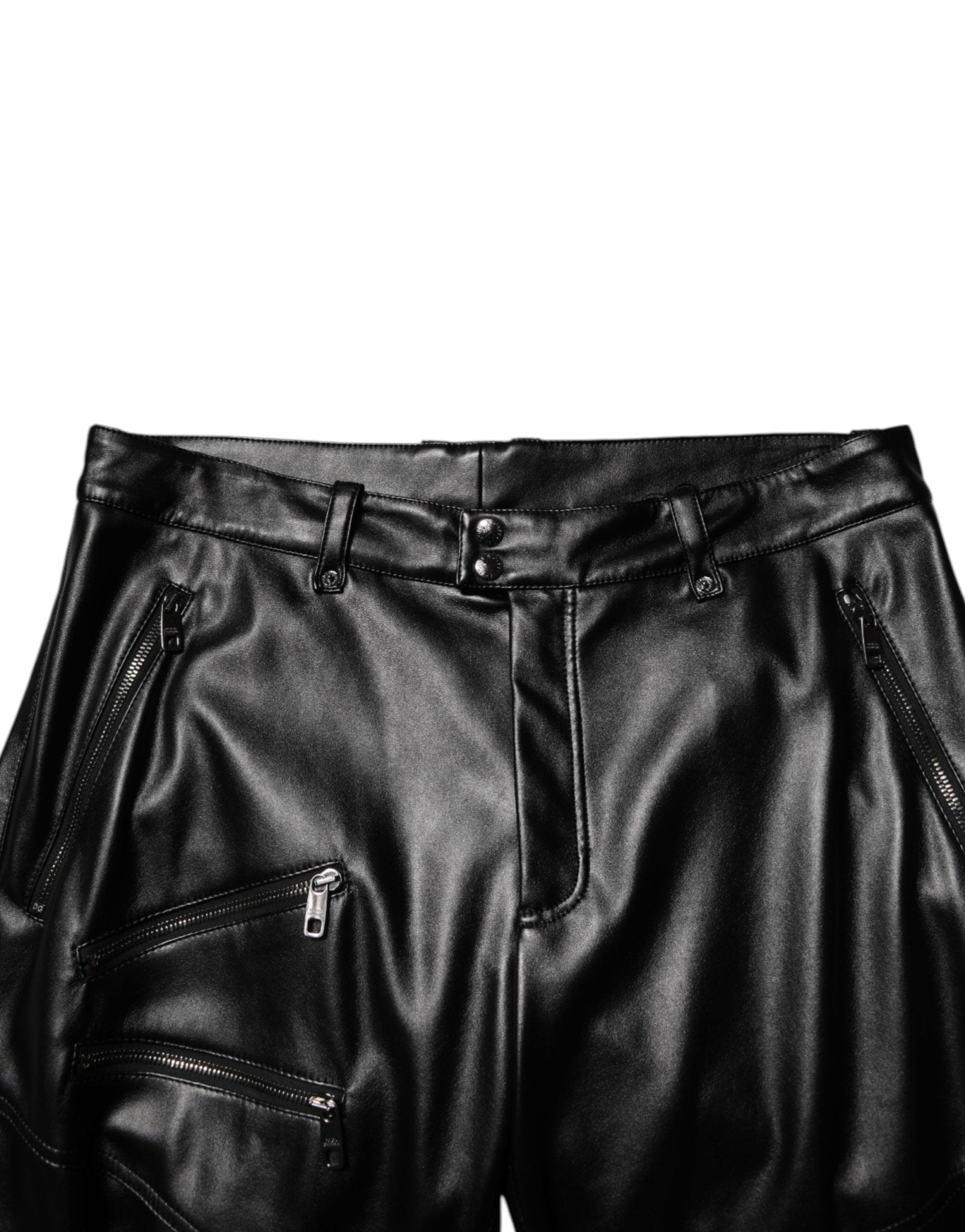 Dolce & Gabbana Black PU Leather Zipper Men Trouser Pants - RIMODA