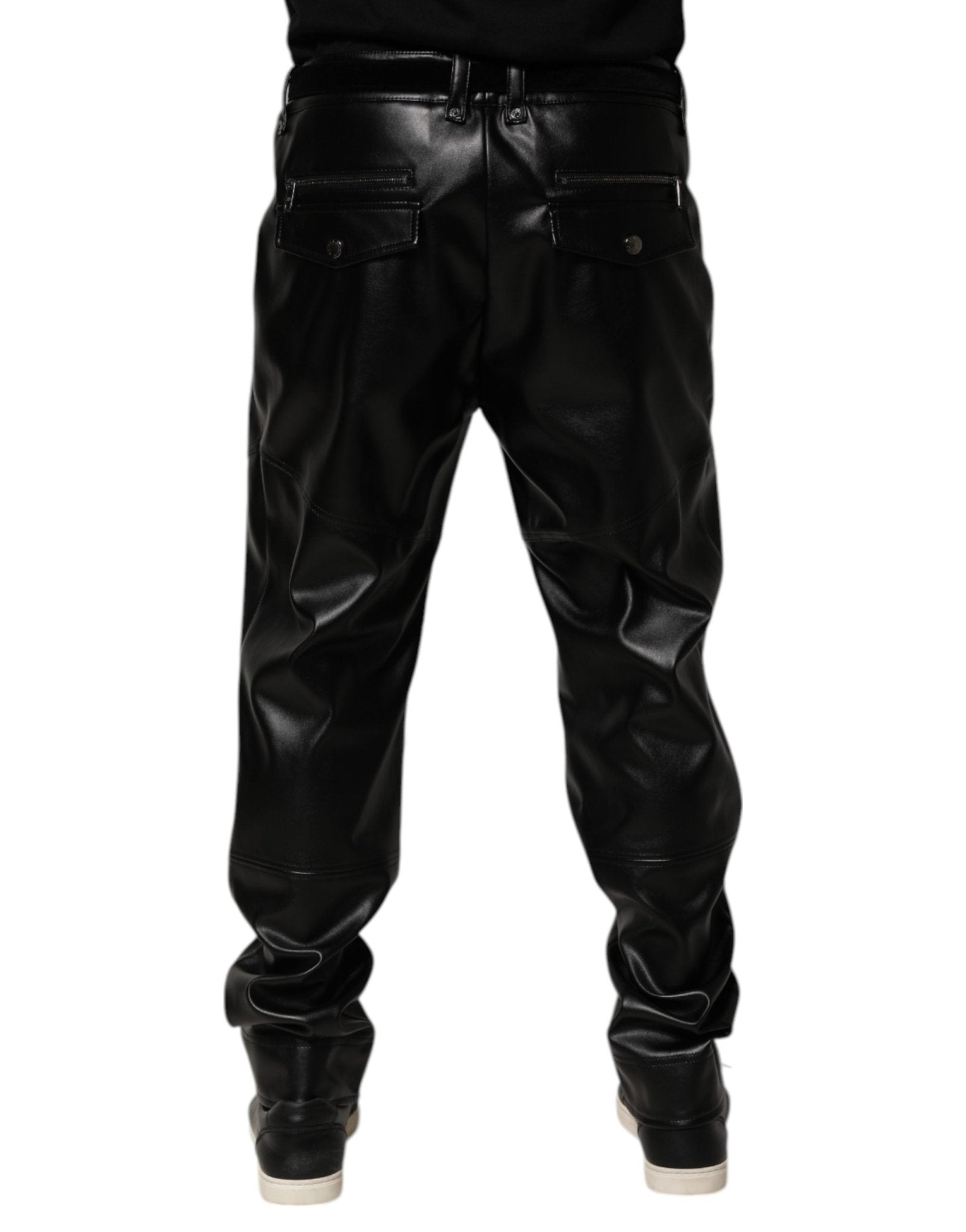 Dolce & Gabbana Black PU Leather Zipper Men Trouser Pants - RIMODA
