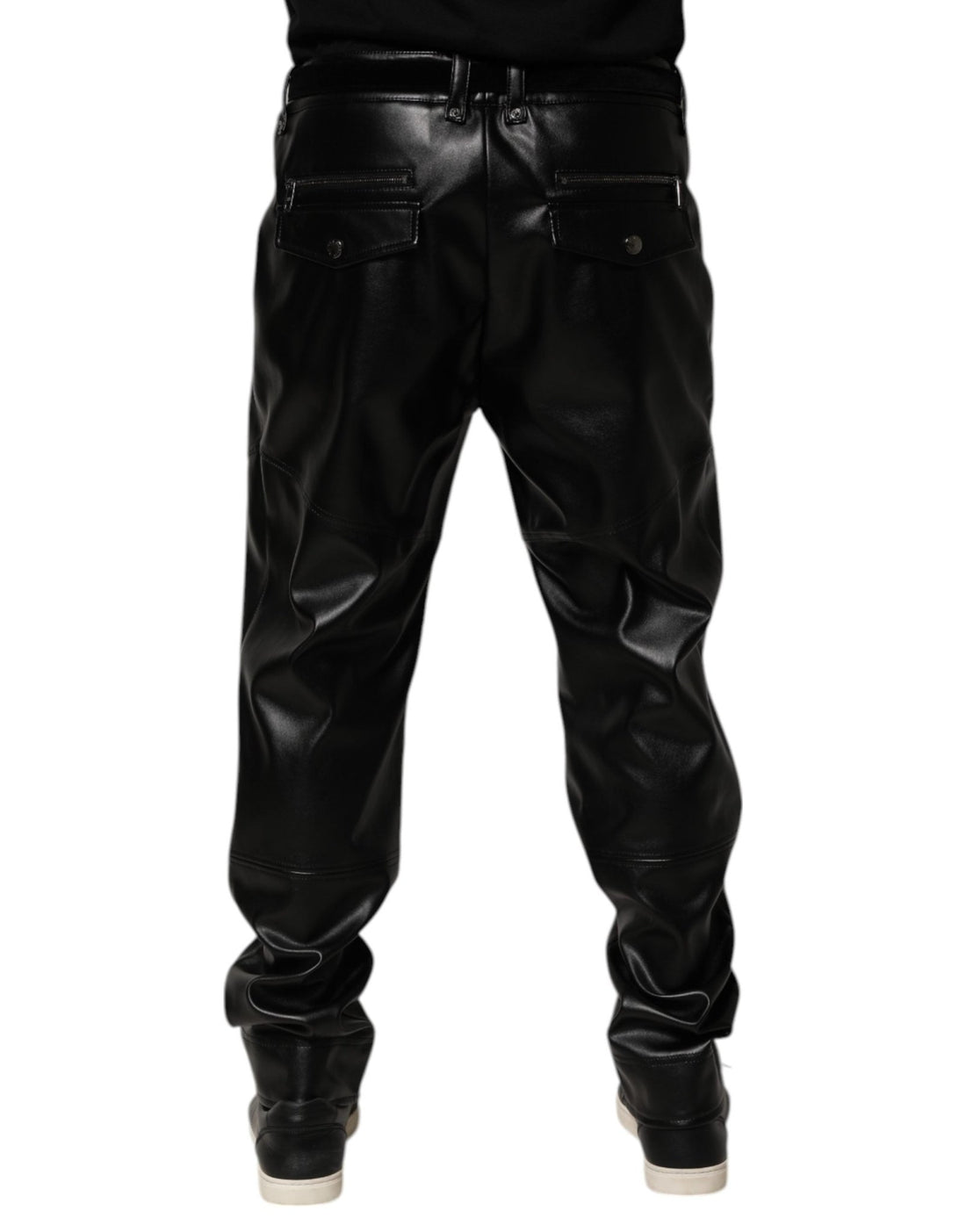 Dolce & Gabbana Black PU Leather Zipper Men Trouser Pants - RIMODA