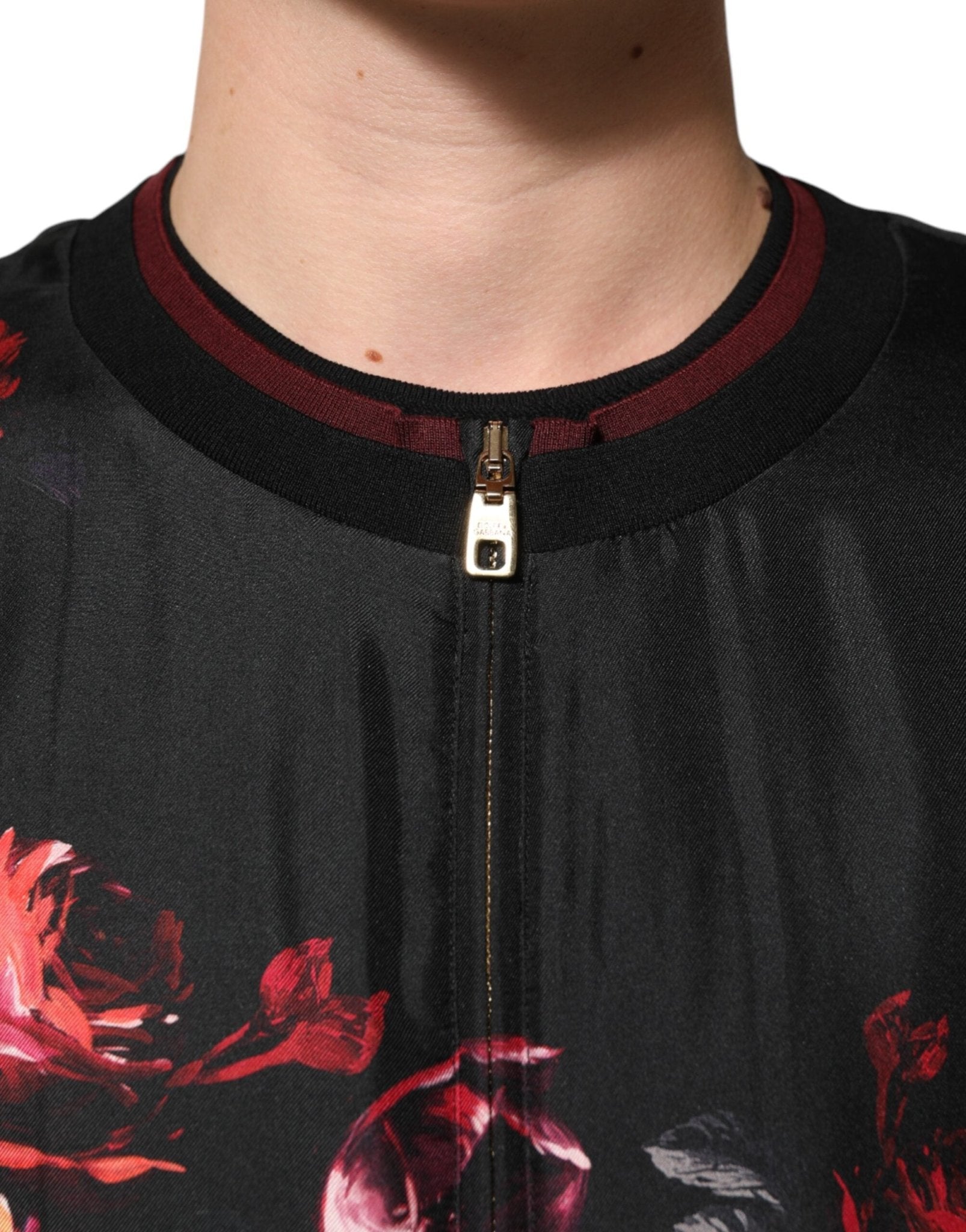Dolce & Gabbana Black Red Floral Silk Bomber Blouson Jacket - RIMODA