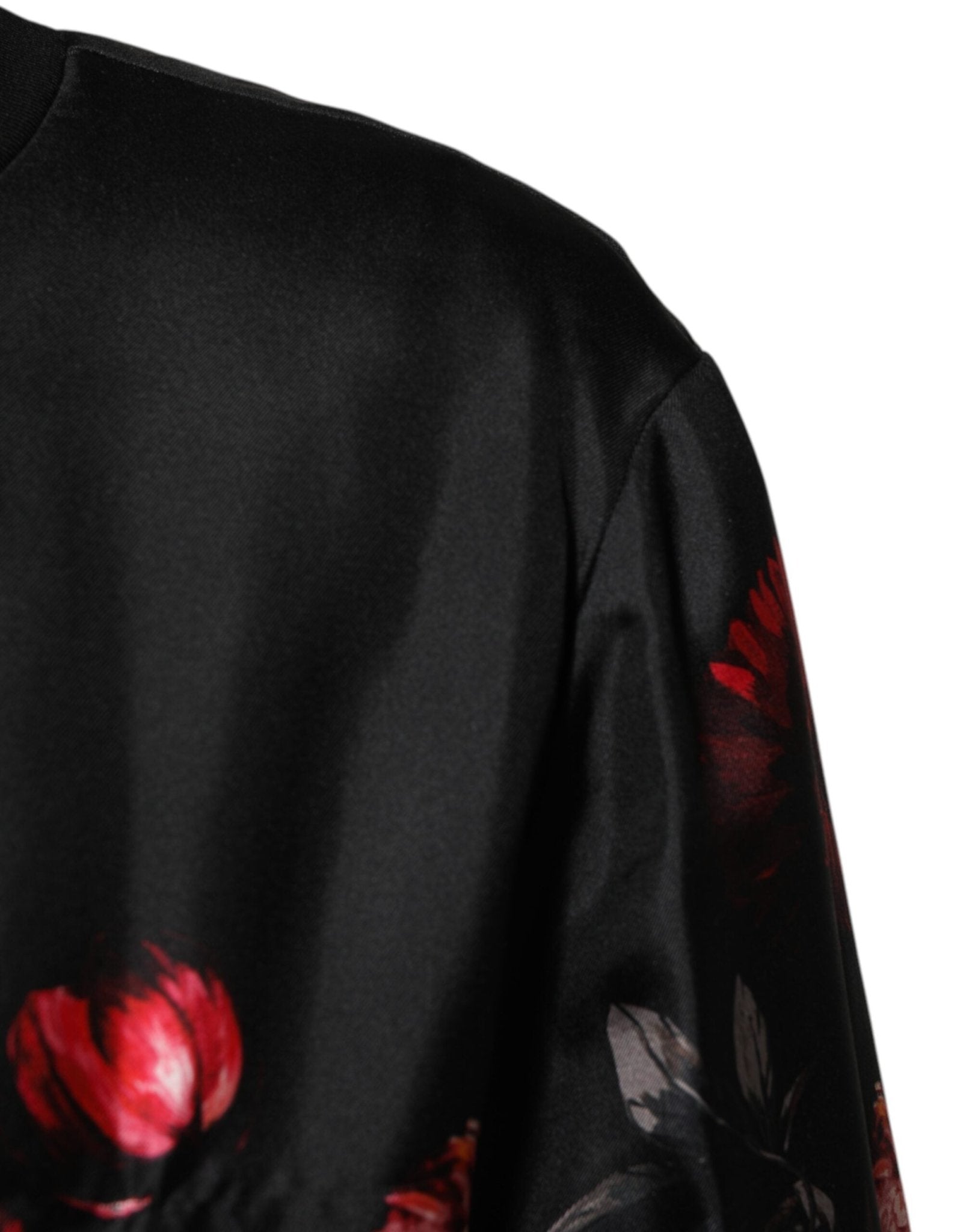 Dolce & Gabbana Black Red Floral Silk Bomber Blouson Jacket - RIMODA