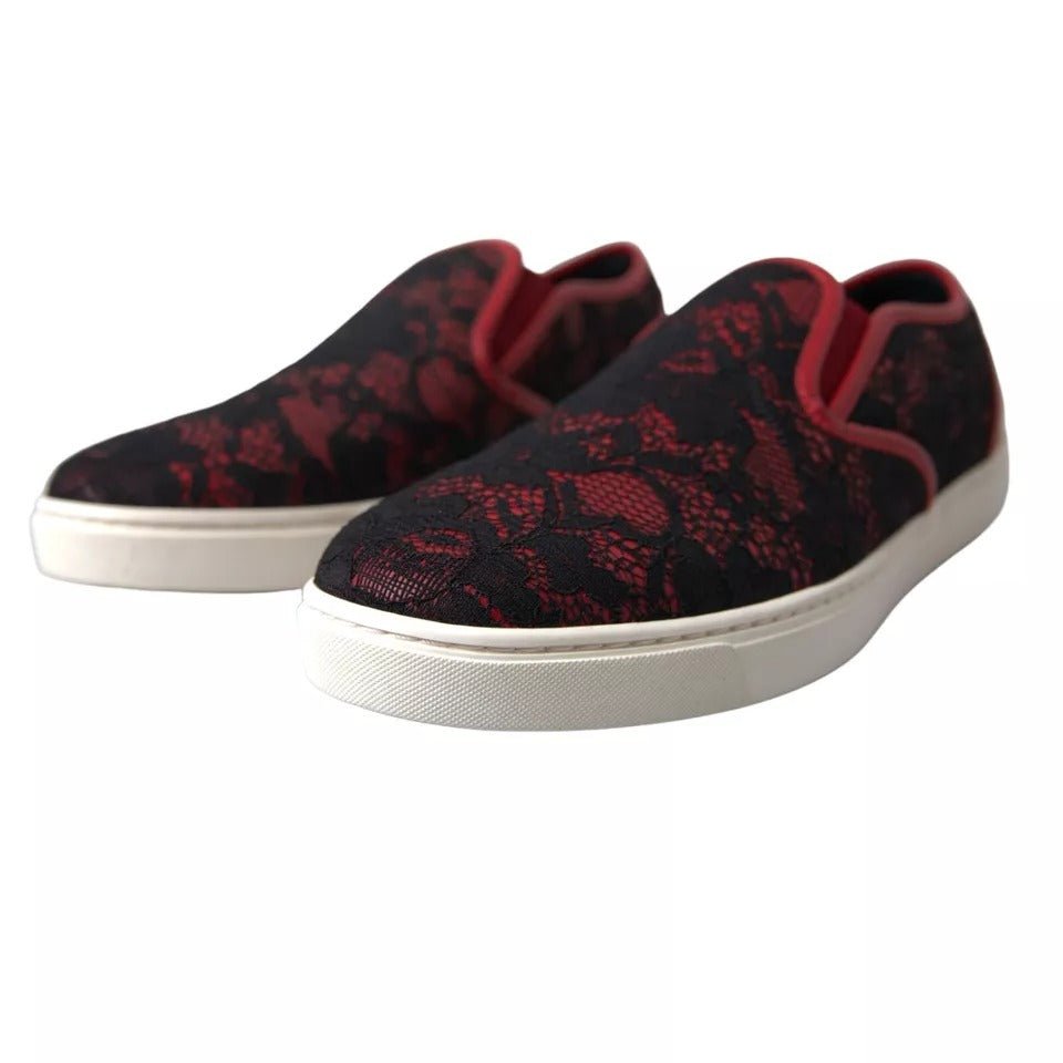 Dolce & Gabbana Black Red Lace Slip On Low Top Sneakers Shoes - RIMODA