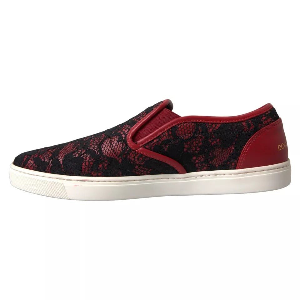 Dolce & Gabbana Black Red Lace Slip On Low Top Sneakers Shoes - RIMODA