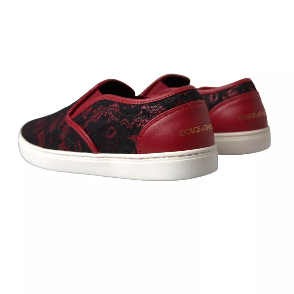 Dolce & Gabbana Black Red Lace Slip On Low Top Sneakers Shoes - RIMODA