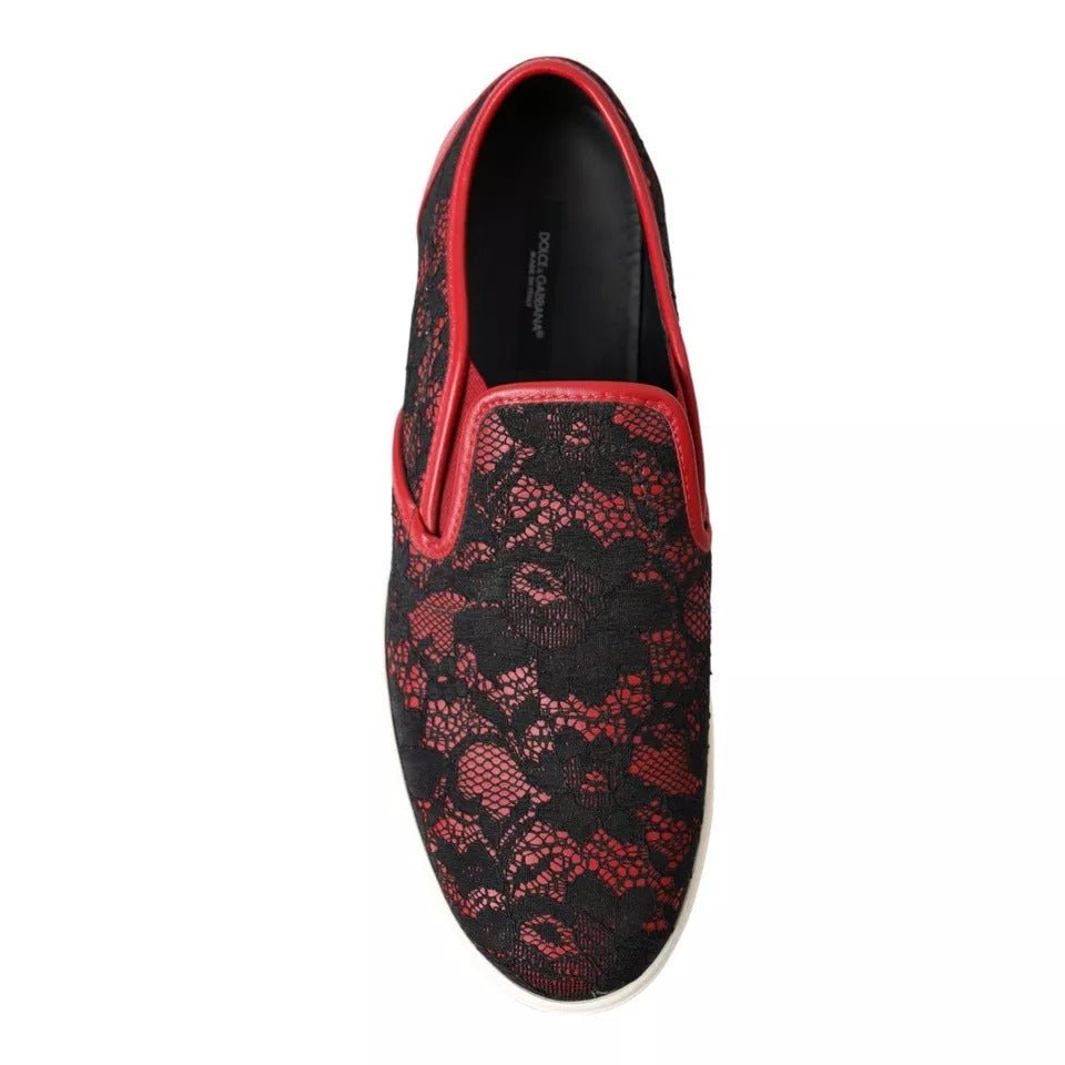 Dolce & Gabbana Black Red Lace Slip On Low Top Sneakers Shoes - RIMODA