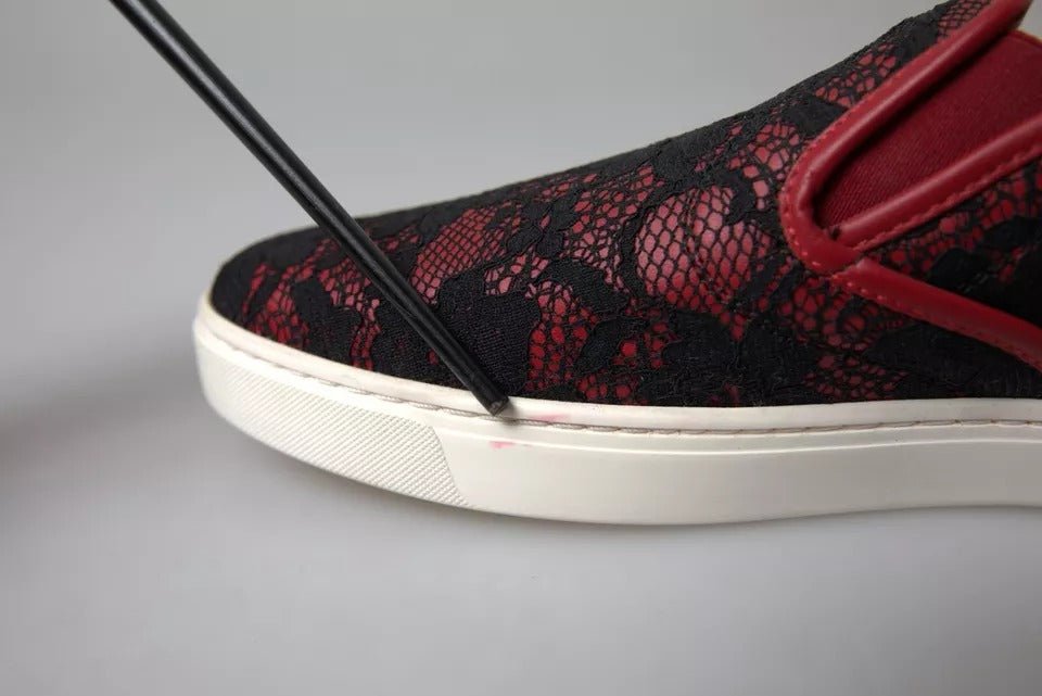 Dolce & Gabbana Black Red Lace Slip On Low Top Sneakers Shoes - RIMODA