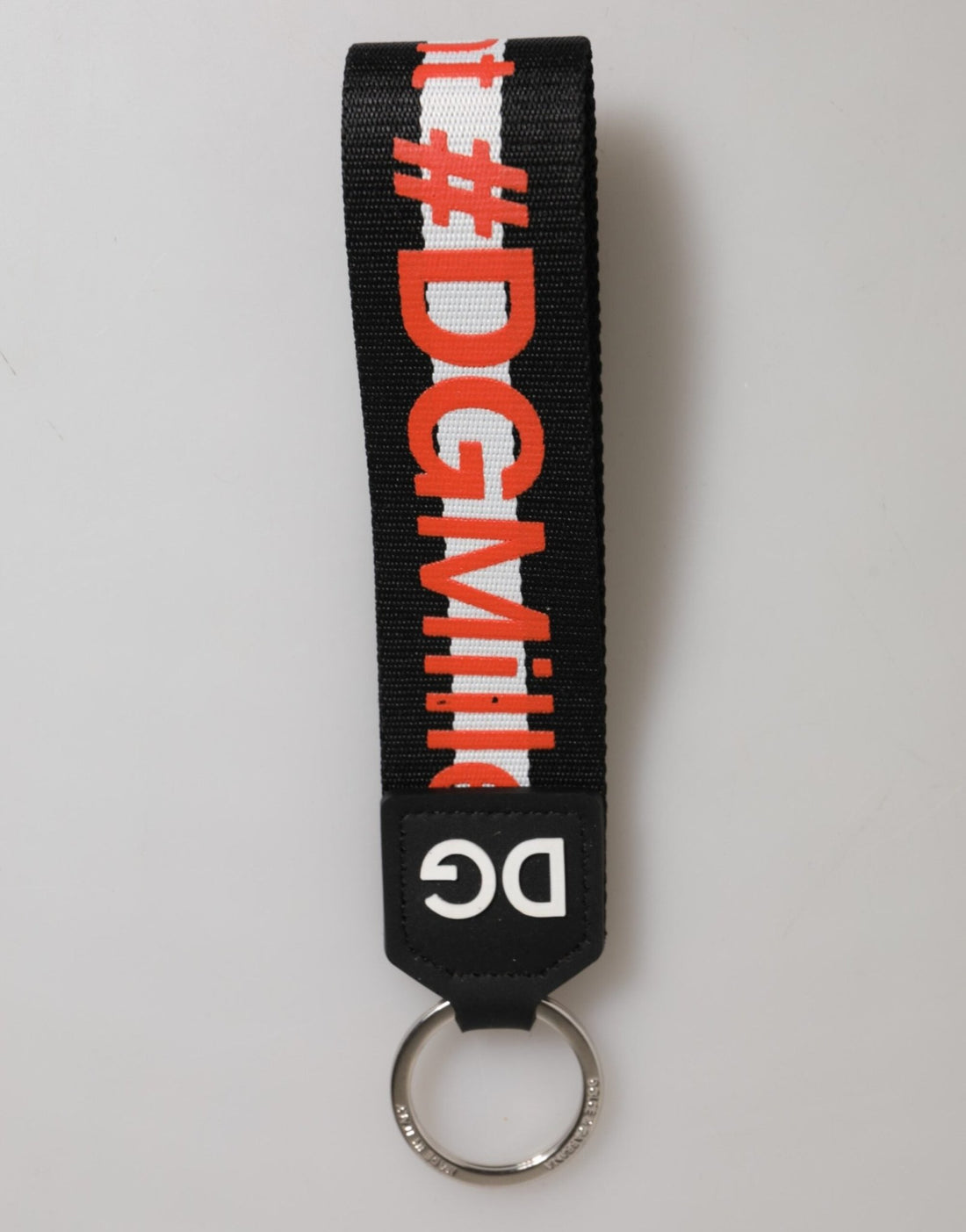 Dolce & Gabbana Black Red Logo Polyester Brass Holder Keychain Keyring - RIMODA