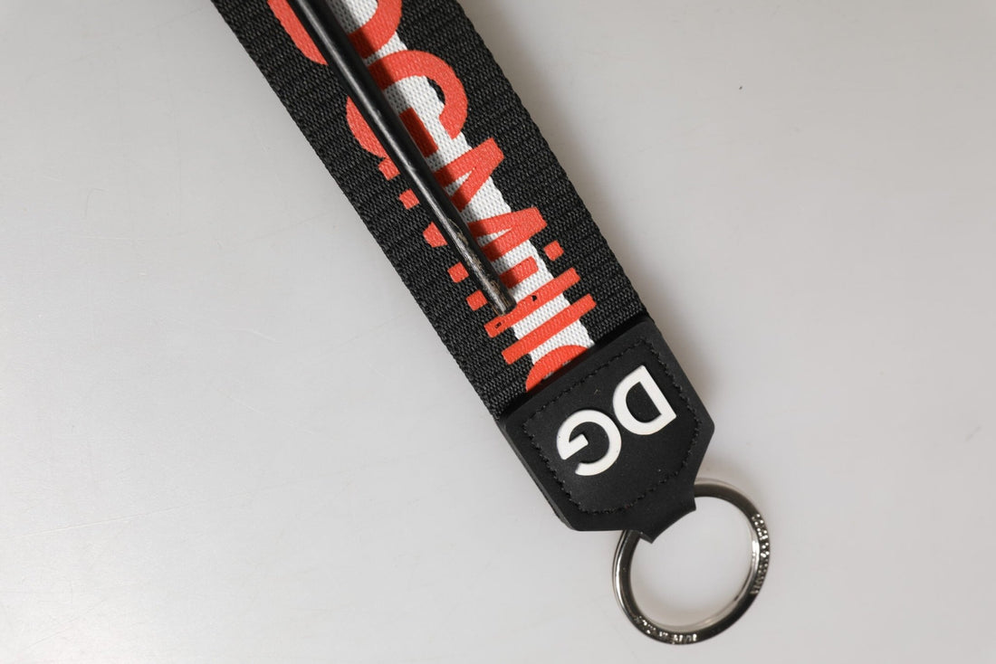 Dolce & Gabbana Black Red Logo Polyester Brass Holder Keychain Keyring - RIMODA