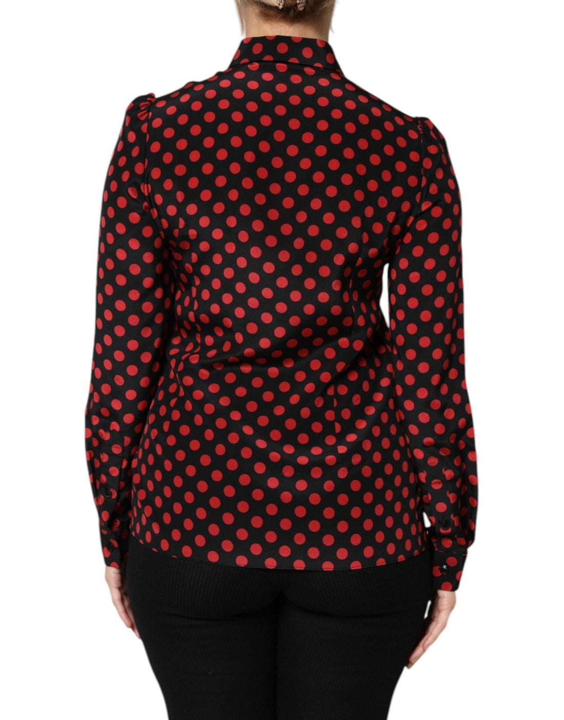 Dolce & Gabbana Black Red Polka Dot Silk Long Sleeves Top - RIMODA