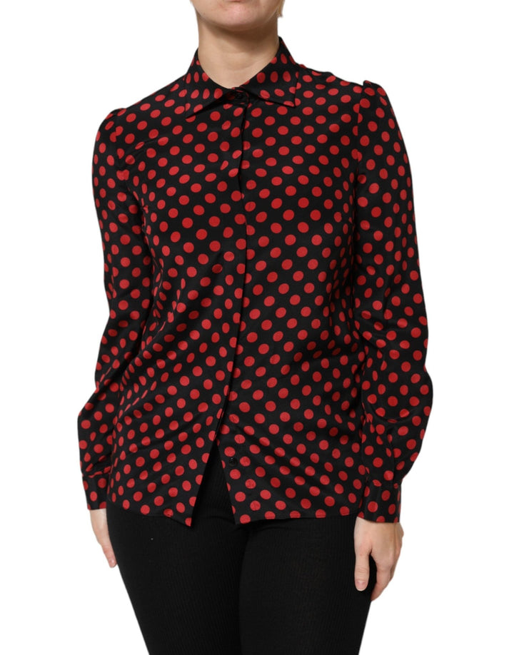 Dolce & Gabbana Black Red Polka Dot Silk Long Sleeves Top - RIMODA