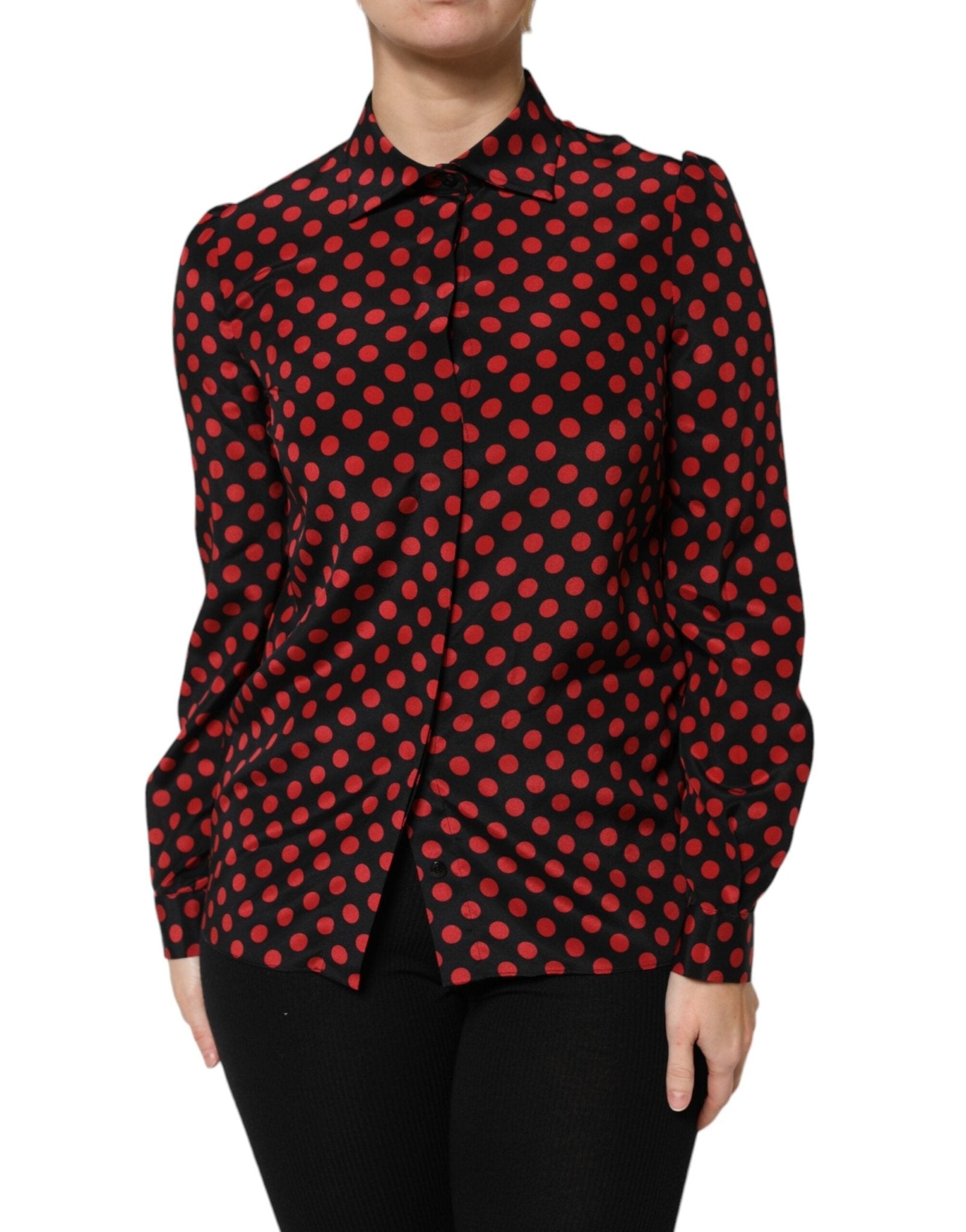 Dolce & Gabbana Black Red Polka Dot Silk Long Sleeves Top - RIMODA