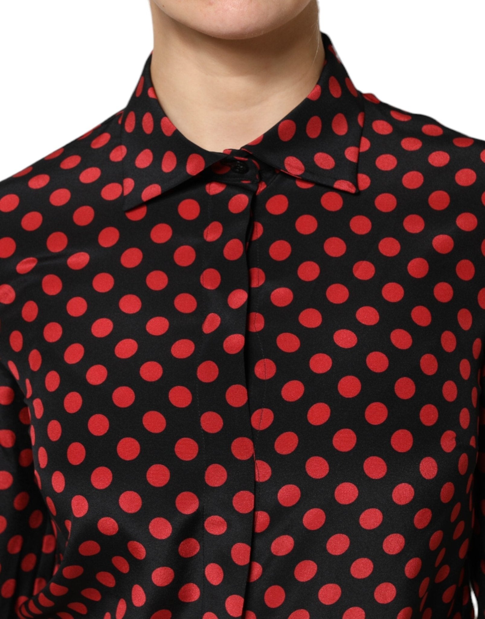 Dolce & Gabbana Black Red Polka Dot Silk Long Sleeves Top - RIMODA