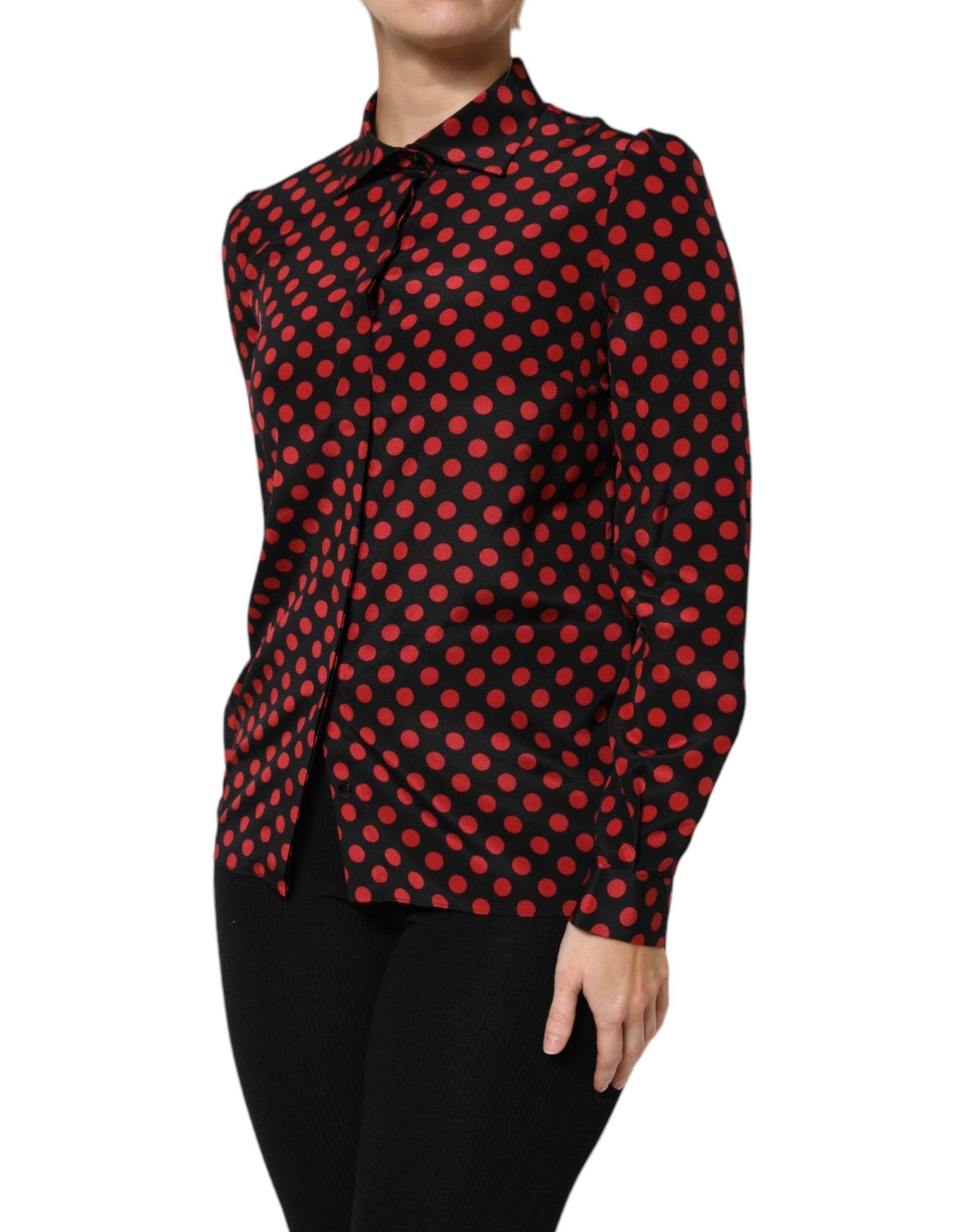 Dolce & Gabbana Black Red Polka Dot Silk Long Sleeves Top - RIMODA