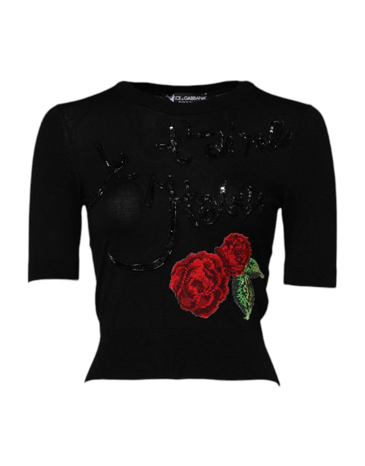 Dolce & Gabbana Black Rose Sequin Embellishments Blouse Top - RIMODA