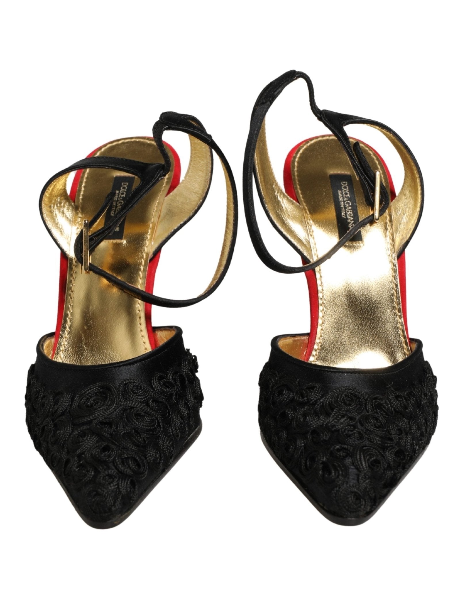 Dolce & Gabbana Black Satin Floral Ankle Strap Sandals Shoes - RIMODA