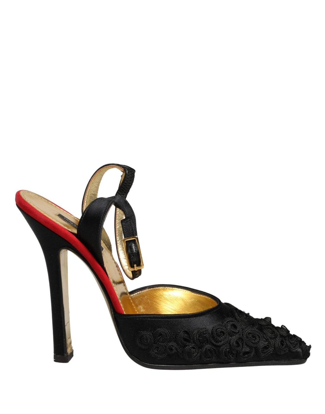 Dolce & Gabbana Black Satin Floral Ankle Strap Sandals Shoes - RIMODA