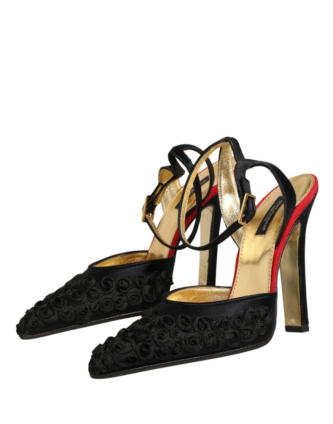 Dolce & Gabbana Black Satin Floral Ankle Strap Sandals Shoes - RIMODA