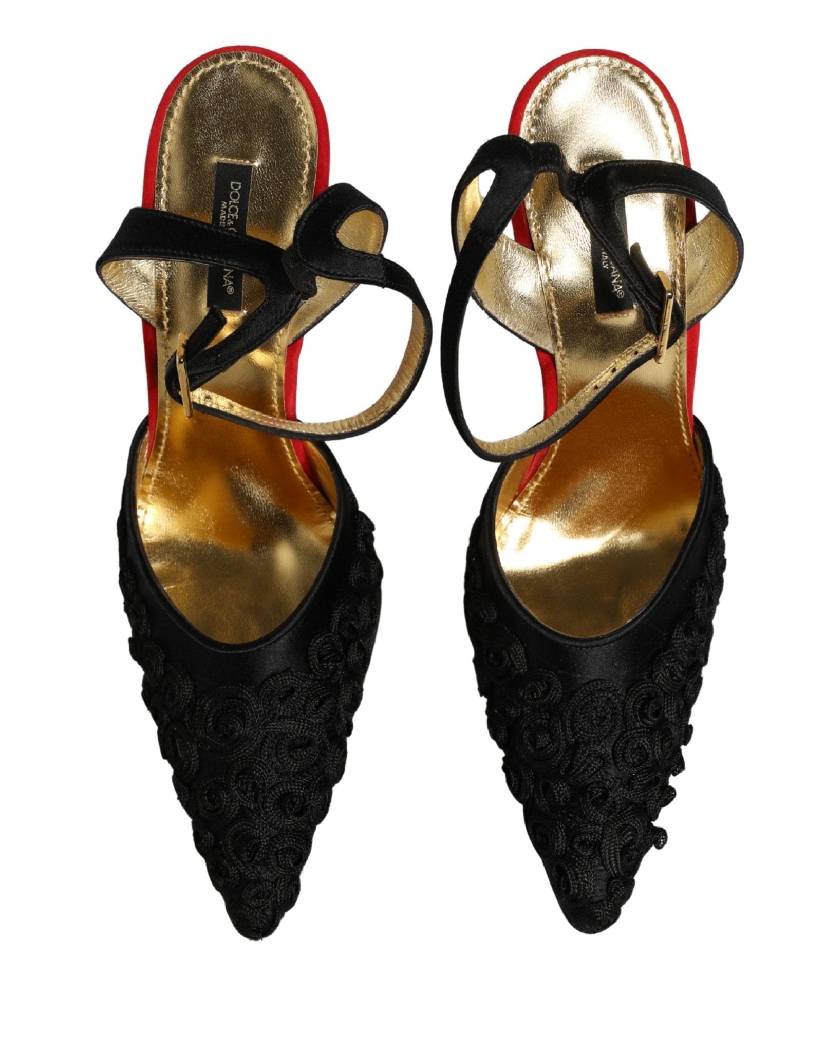 Dolce & Gabbana Black Satin Floral Ankle Strap Sandals Shoes - RIMODA