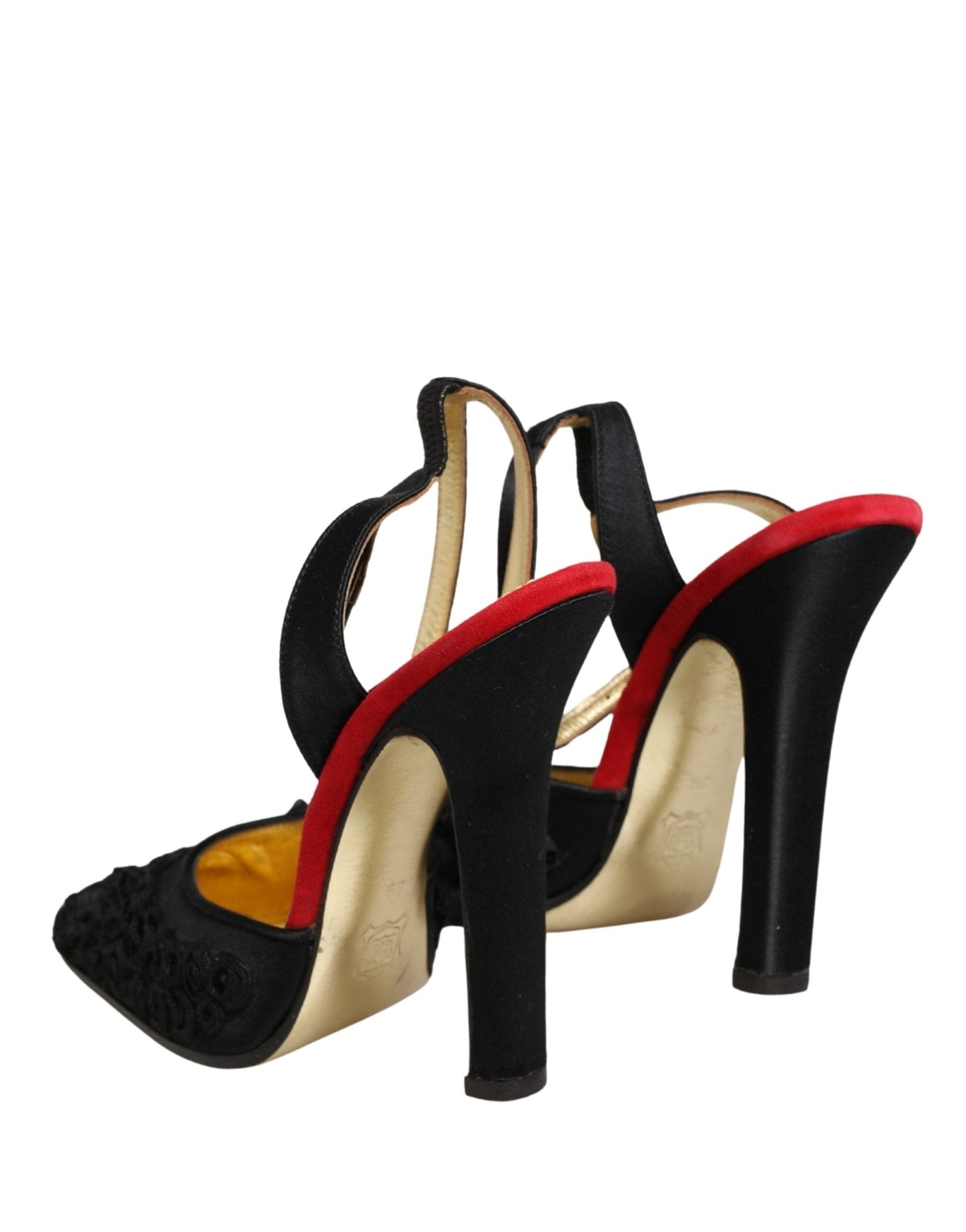 Dolce & Gabbana Black Satin Floral Ankle Strap Sandals Shoes - RIMODA