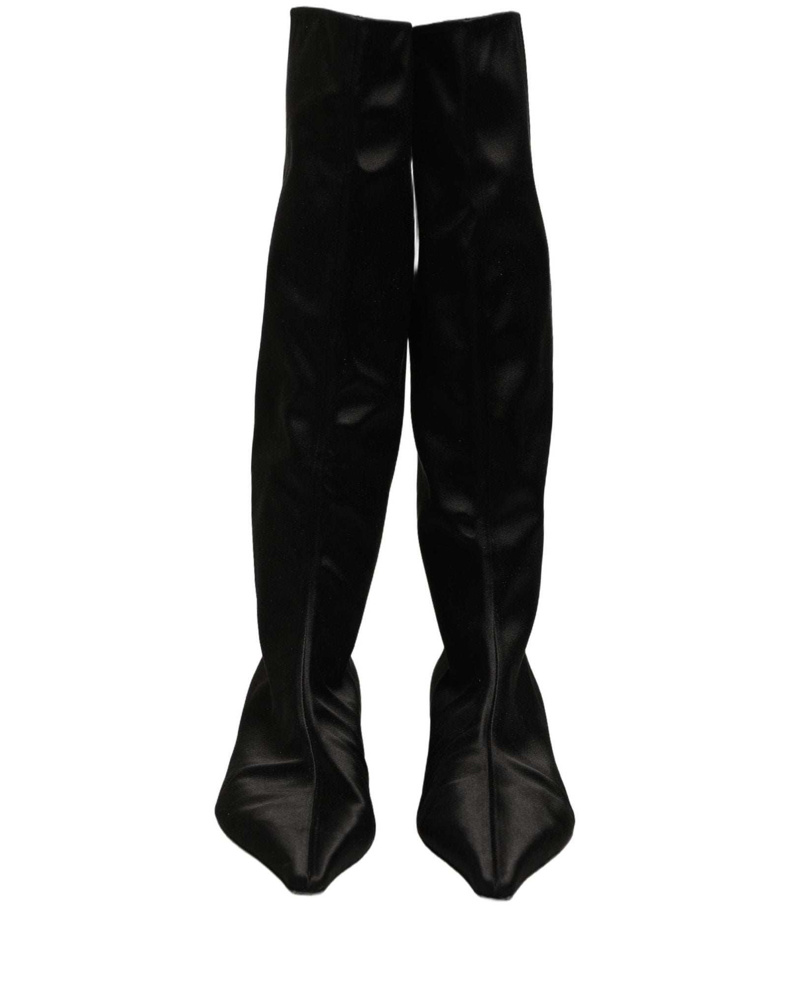 Dolce & Gabbana Black Satin Knee High Kitten Boots Shoes - RIMODA