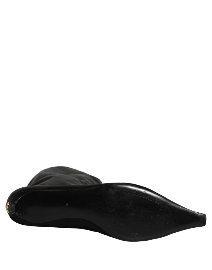 Dolce & Gabbana Black Satin Knee High Kitten Boots Shoes - RIMODA