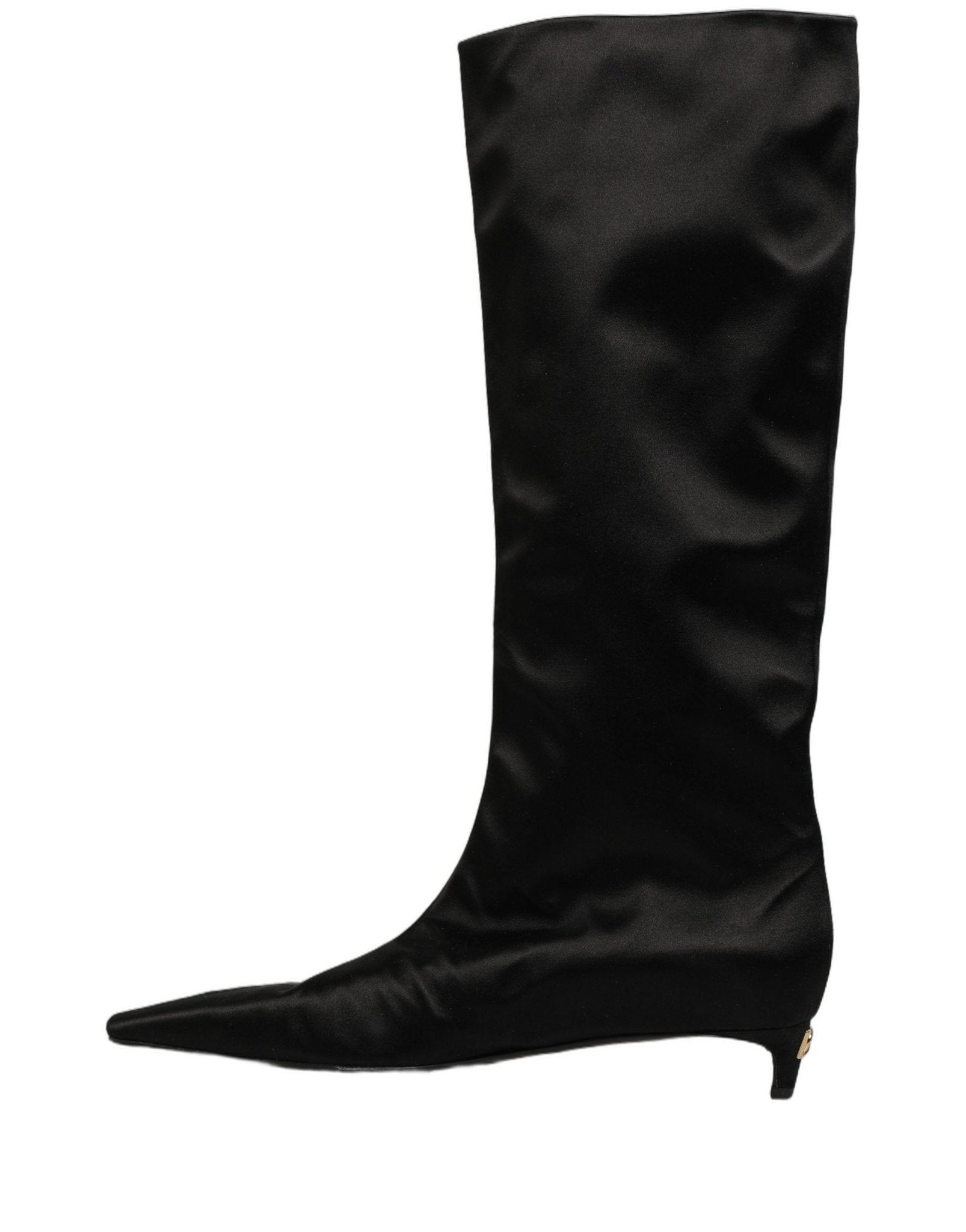 Dolce & Gabbana Black Satin Knee High Kitten Boots Shoes - RIMODA