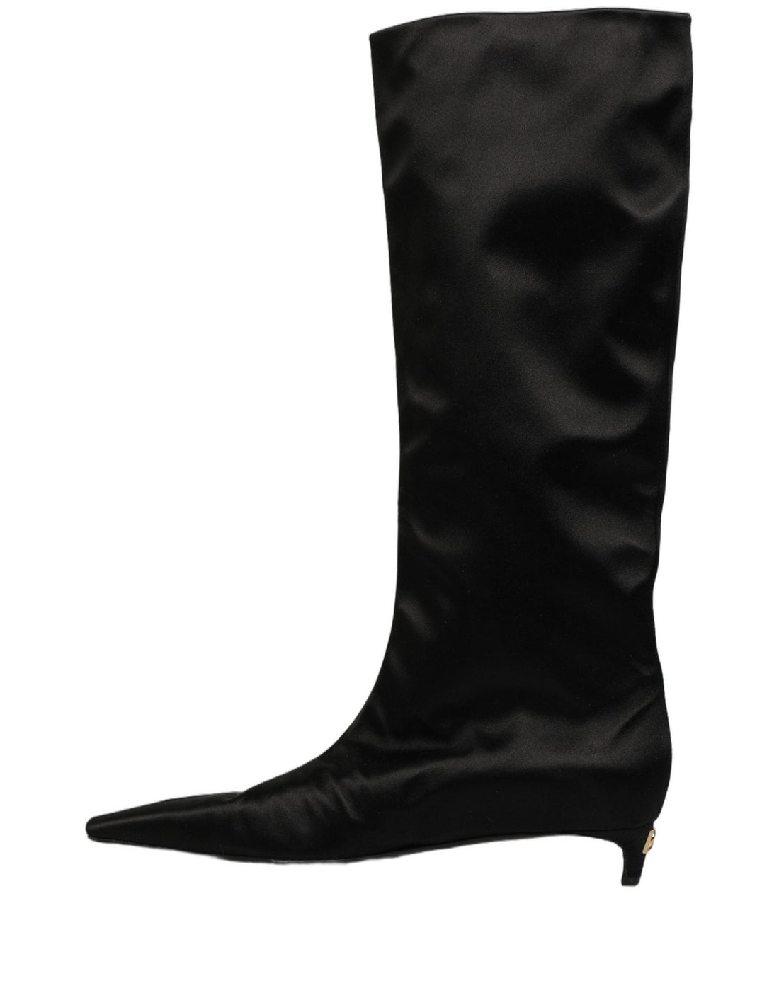 Dolce & Gabbana Black Satin Knee High Kitten Boots Shoes - RIMODA