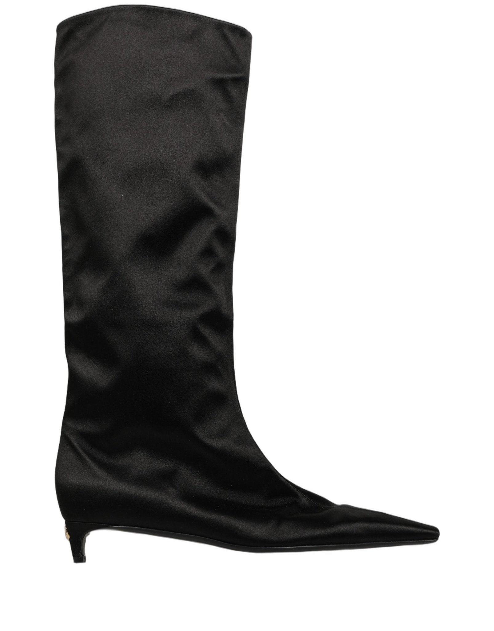 Dolce & Gabbana Black Satin Knee High Kitten Boots Shoes - RIMODA
