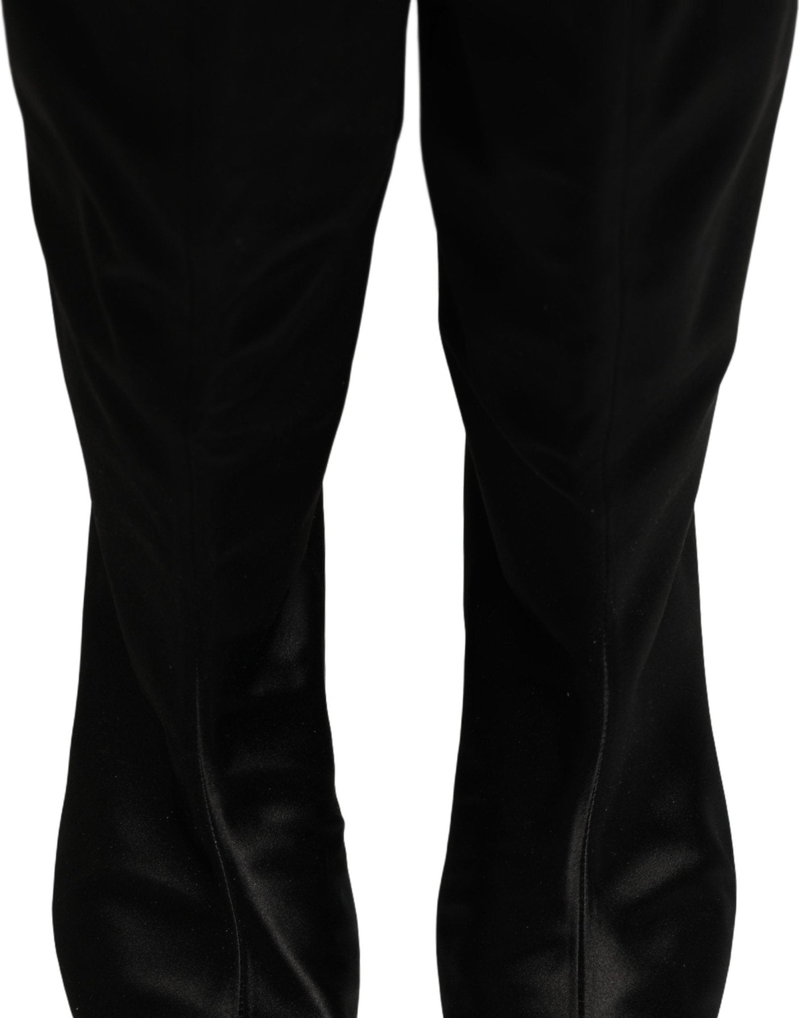 Dolce & Gabbana Black Satin Knee High Kitten Boots Shoes - RIMODA