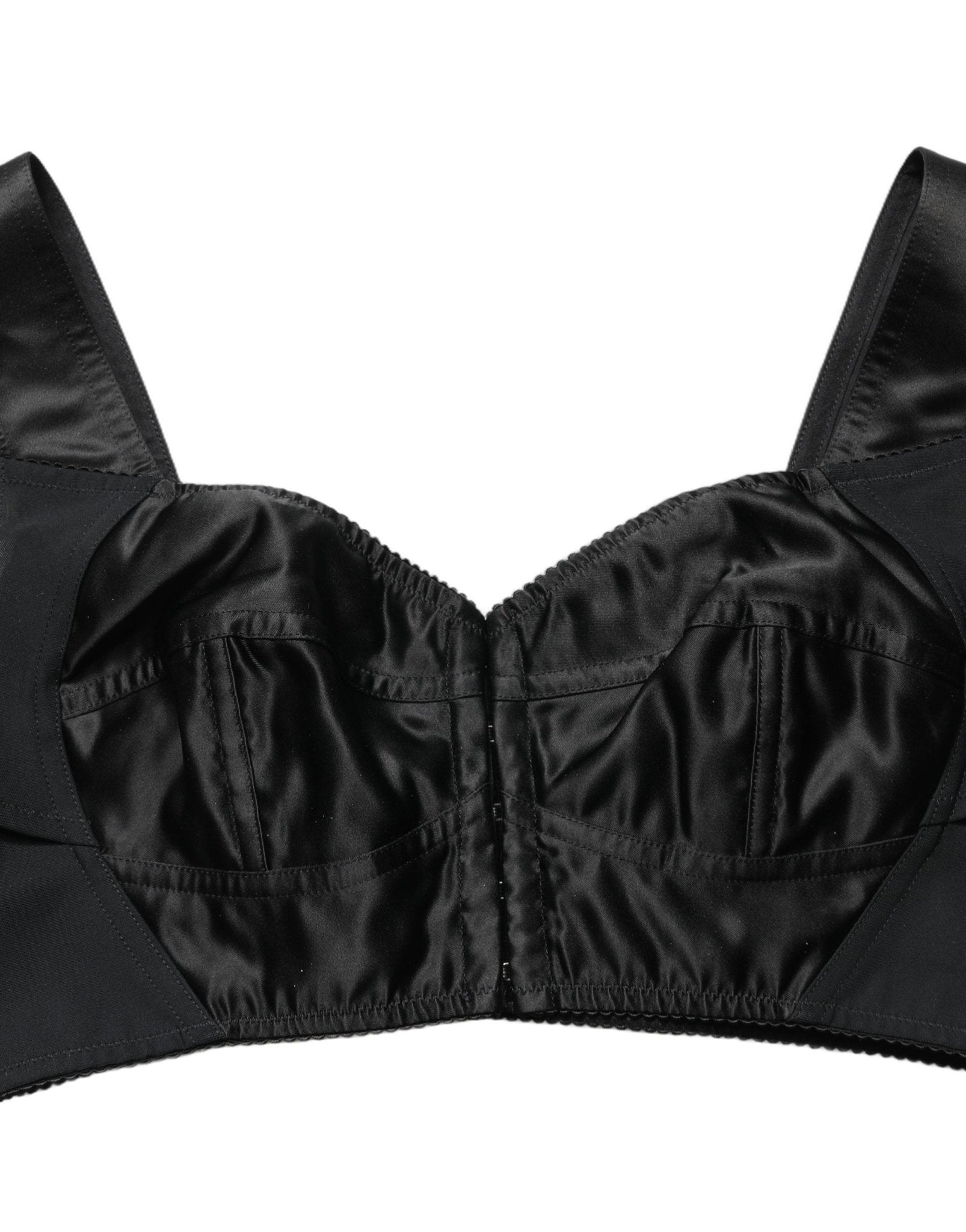 Dolce & Gabbana Black Satin Nylon Corset Sleeveless Cropped Top - RIMODA