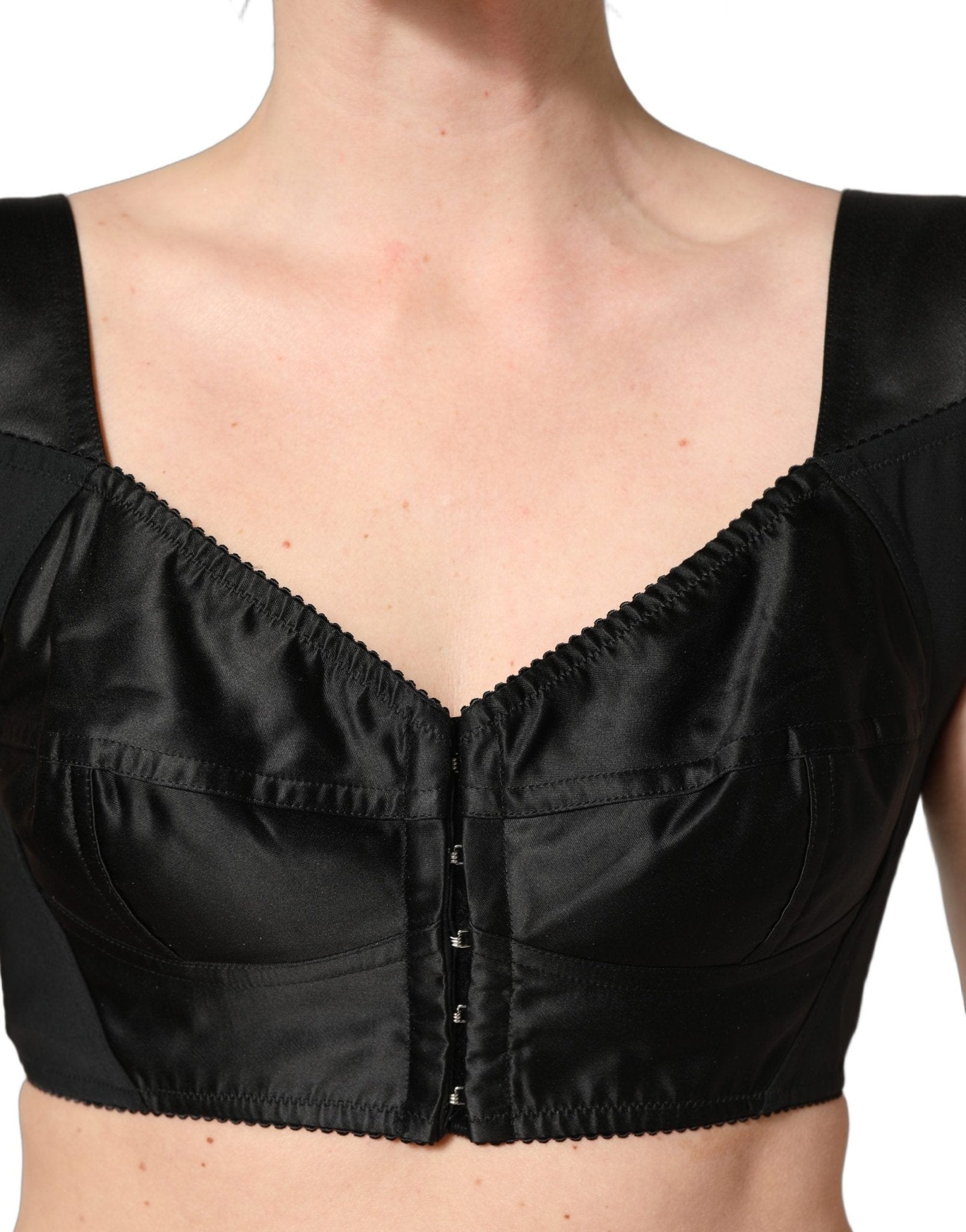 Dolce & Gabbana Black Satin Nylon Corset Sleeveless Cropped Top - RIMODA