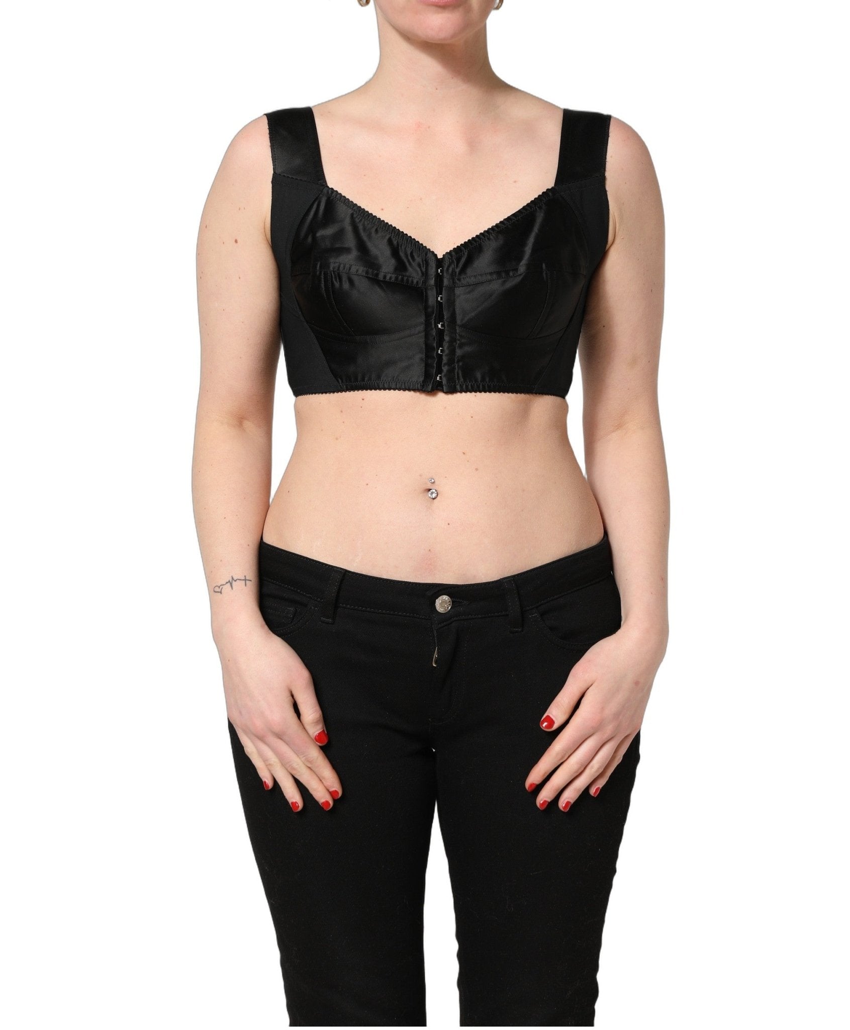 Dolce & Gabbana Black Satin Nylon Corset Sleeveless Cropped Top - RIMODA