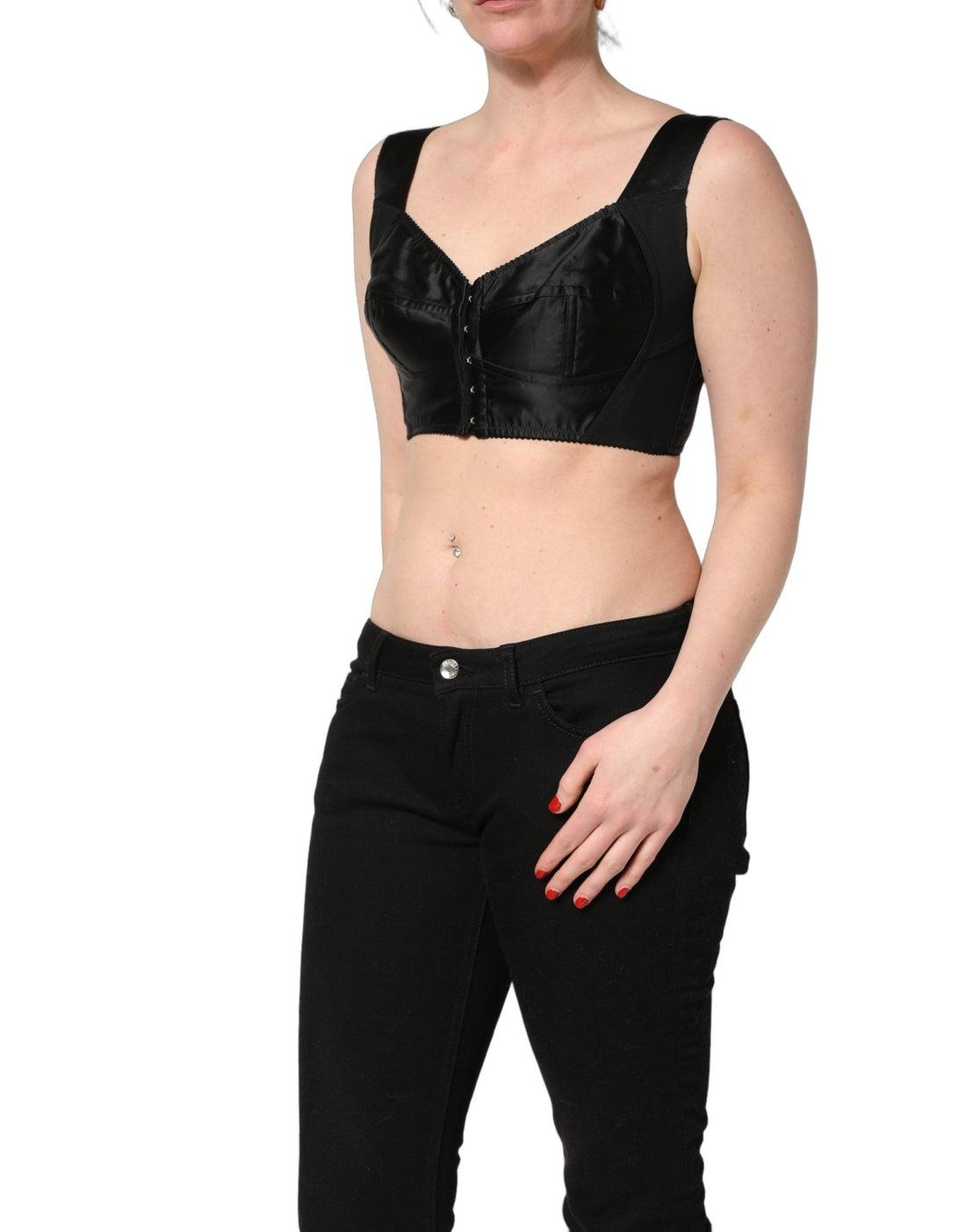 Dolce & Gabbana Black Satin Nylon Corset Sleeveless Cropped Top - RIMODA