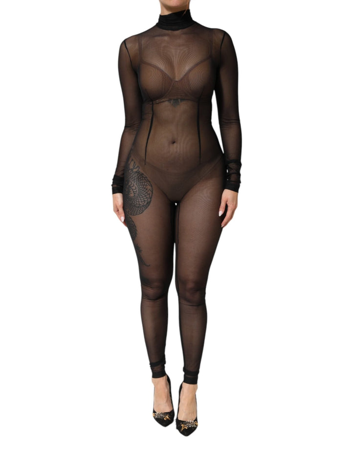 Dolce & Gabbana Black Sheer Mesh Long Sleeve Jumpsuit Bodysuit Dress - RIMODA