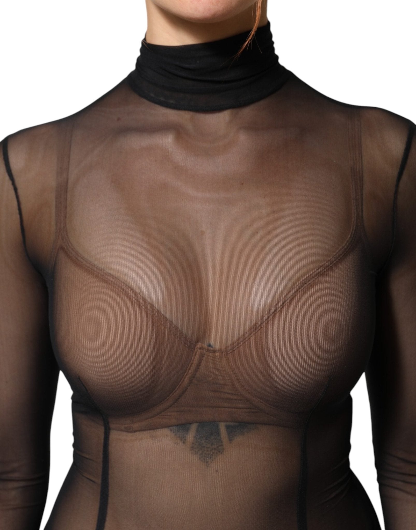 Dolce & Gabbana Black Sheer Mesh Long Sleeve Jumpsuit Bodysuit Dress - RIMODA