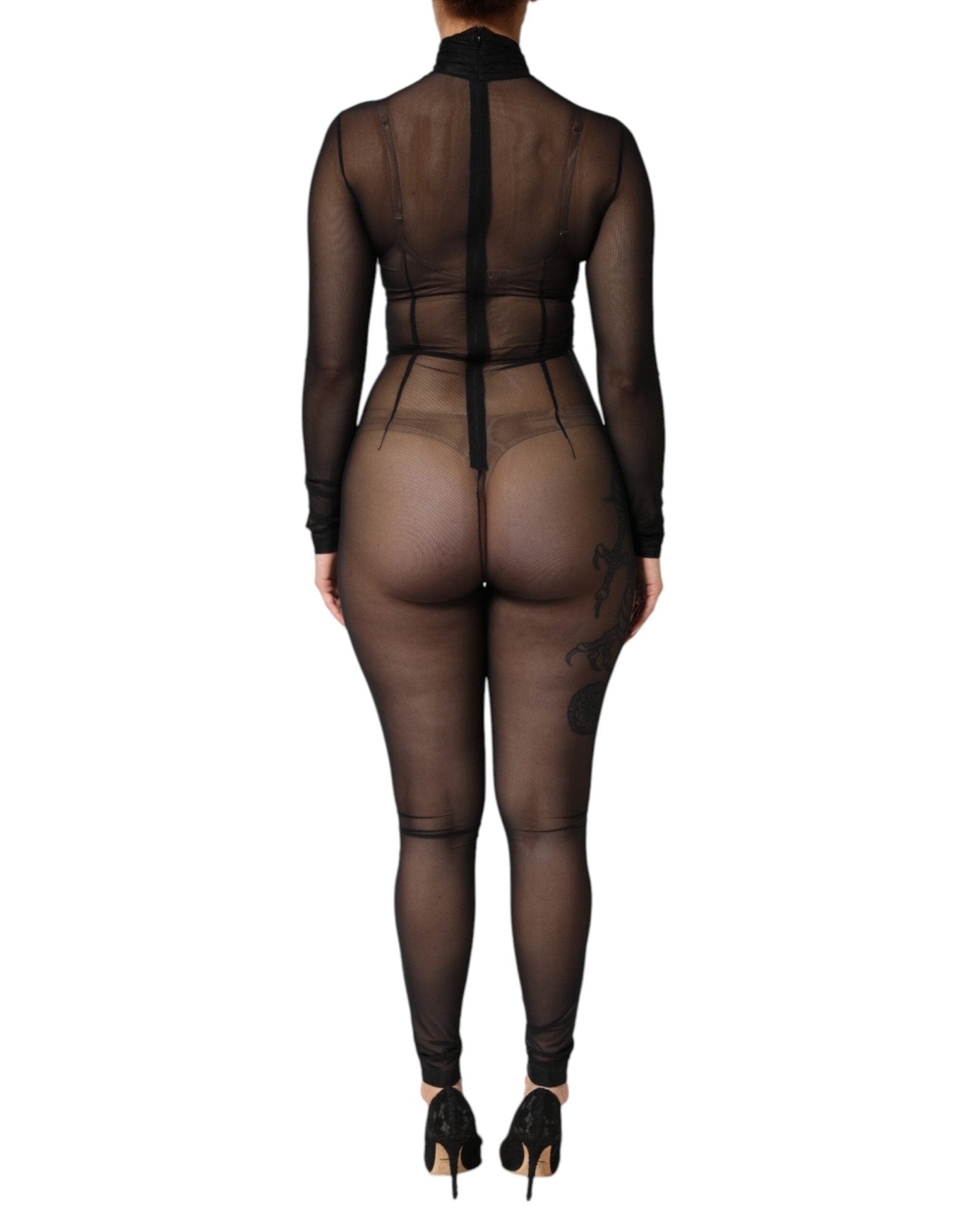 Dolce & Gabbana Black Sheer Mesh Long Sleeve Jumpsuit Bodysuit Dress - RIMODA