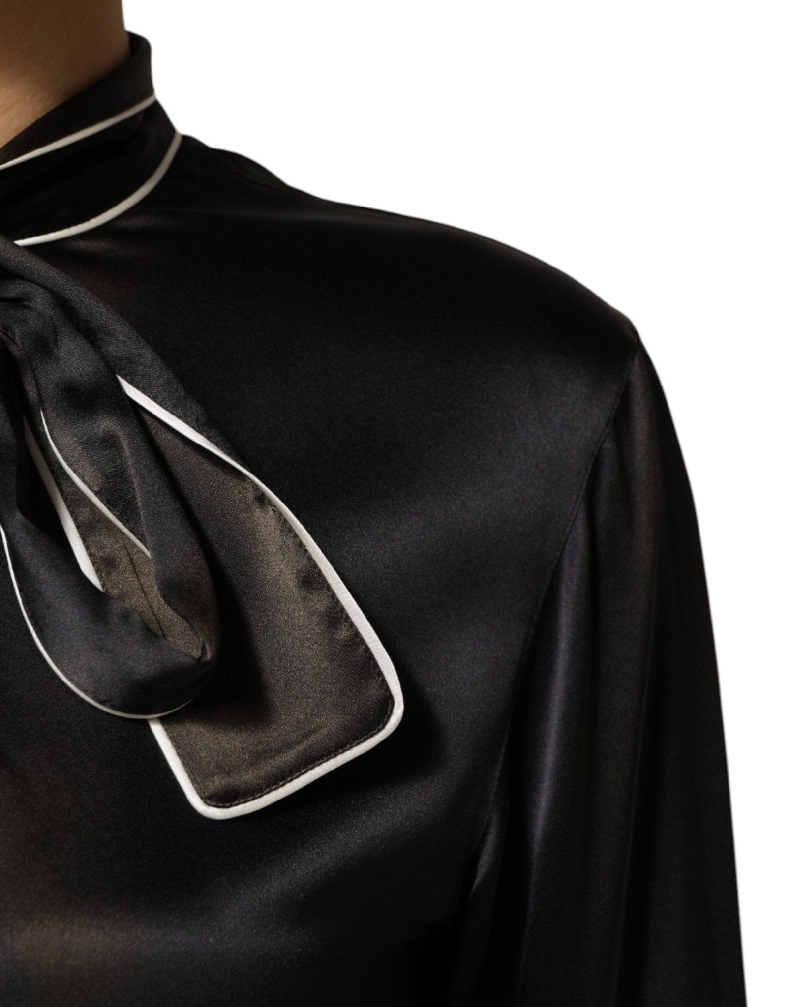 Dolce & Gabbana Black Silk Ascot Collared Button Blouse Top - RIMODA