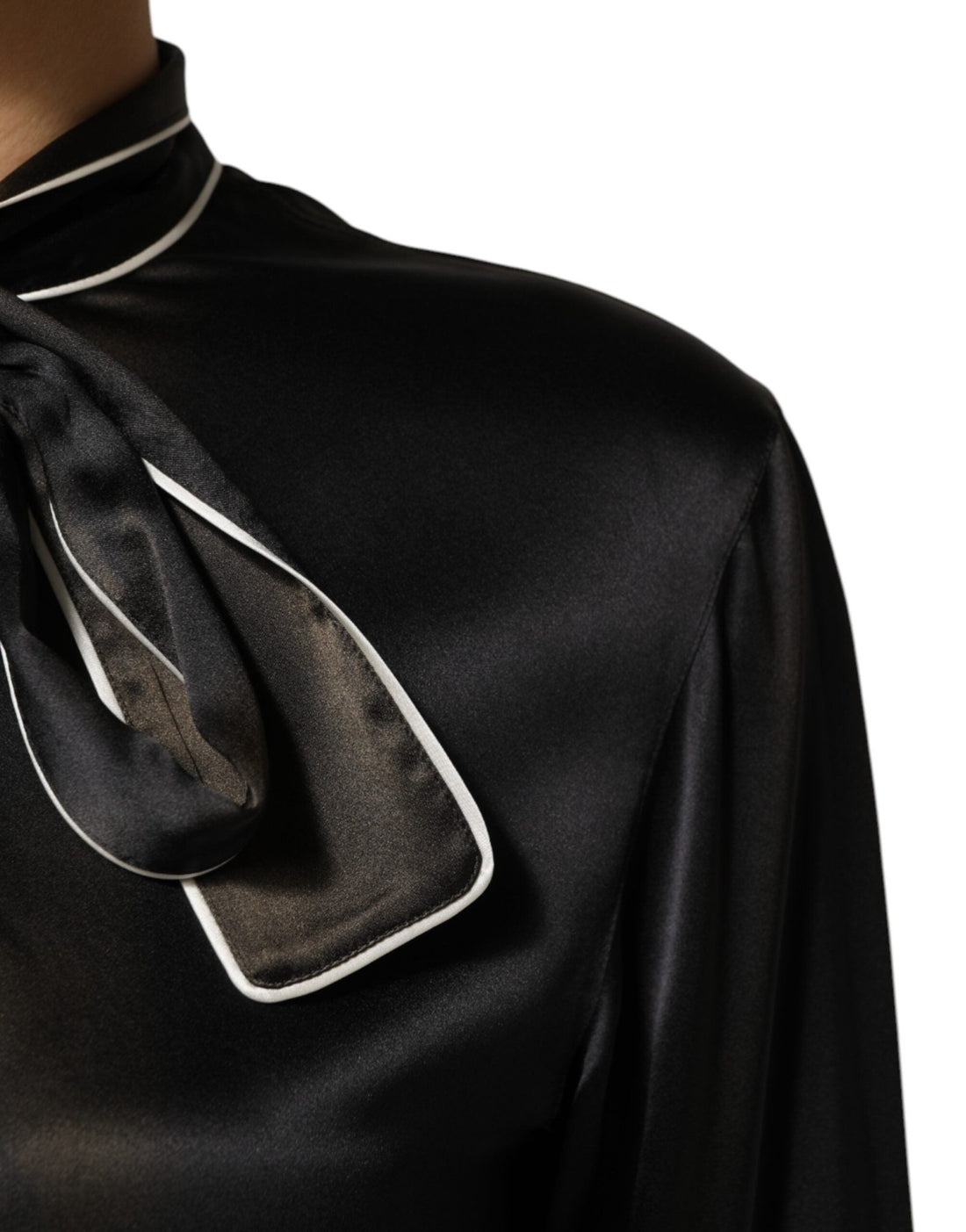 Dolce & Gabbana Black Silk Ascot Collared Button Blouse Top - RIMODA