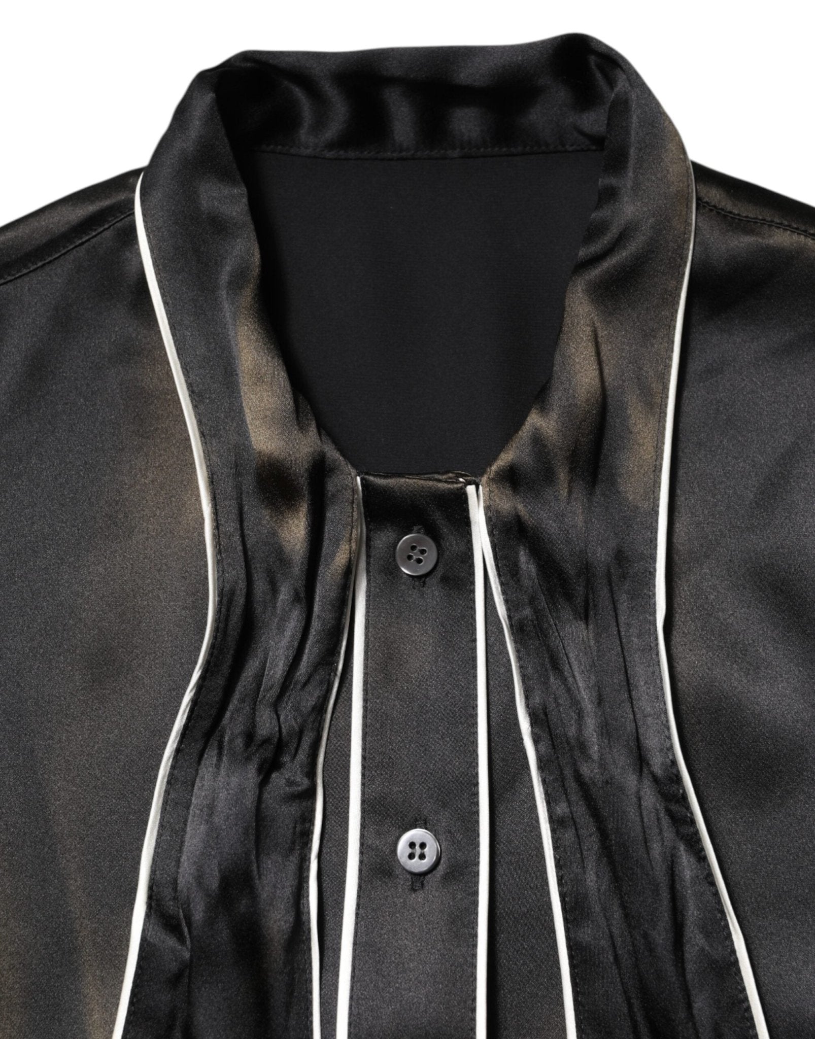 Dolce & Gabbana Black Silk Ascot Collared Button Blouse Top - RIMODA